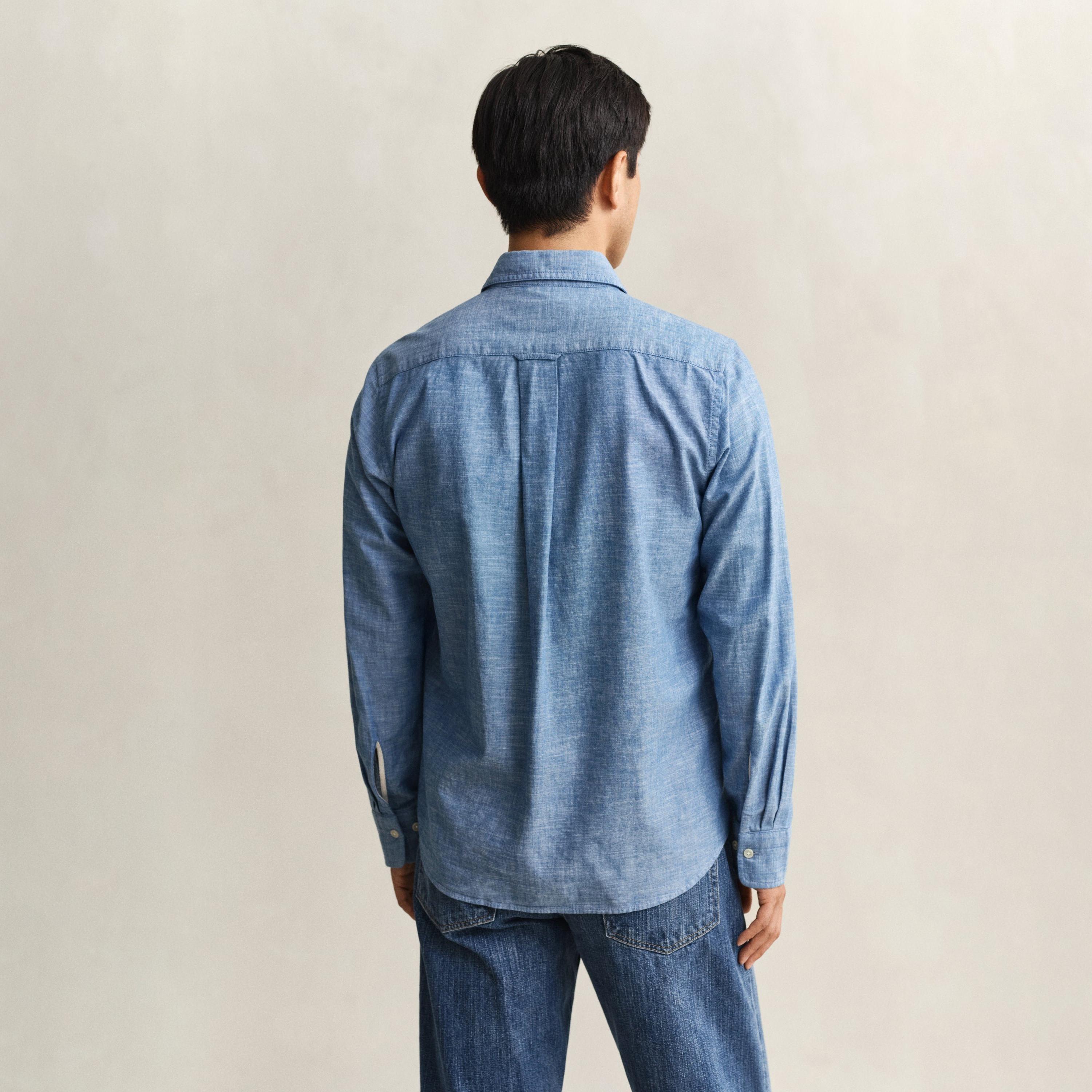 قميص رجالي بأكمام طويلة وقصة "ريجيولار فيت" سادة وياقة "سبريد" من جانت-men-clothing-shirts-image-5