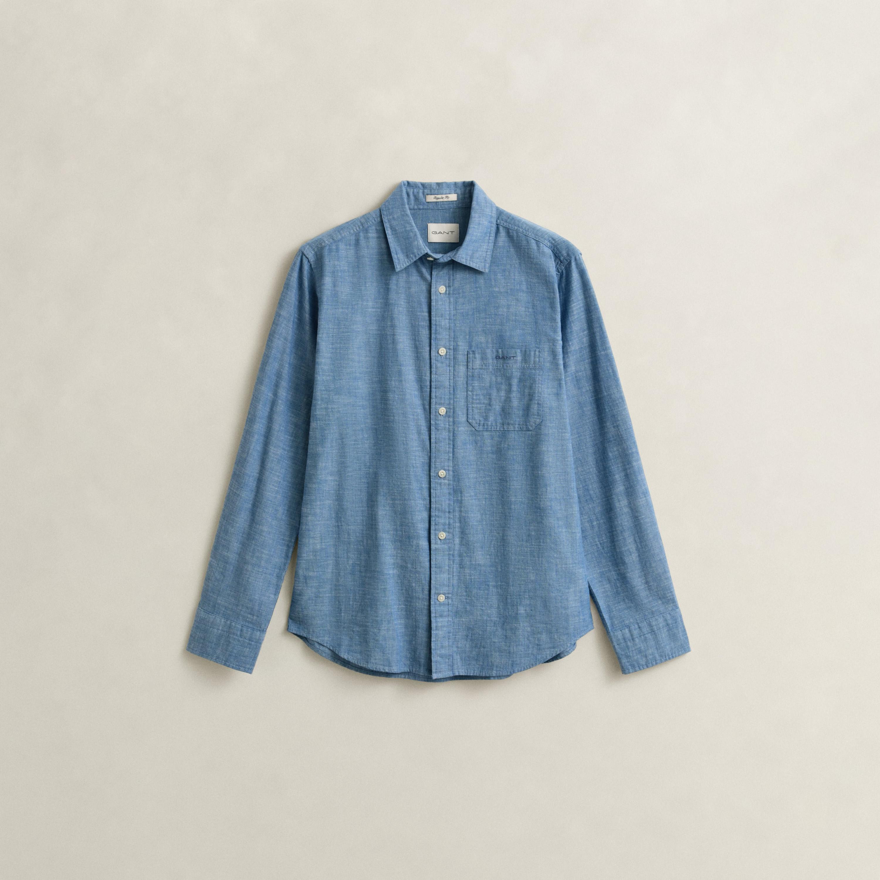 قميص رجالي بأكمام طويلة وقصة "ريجيولار فيت" سادة وياقة "سبريد" من جانت-men-clothing-shirts-image-6