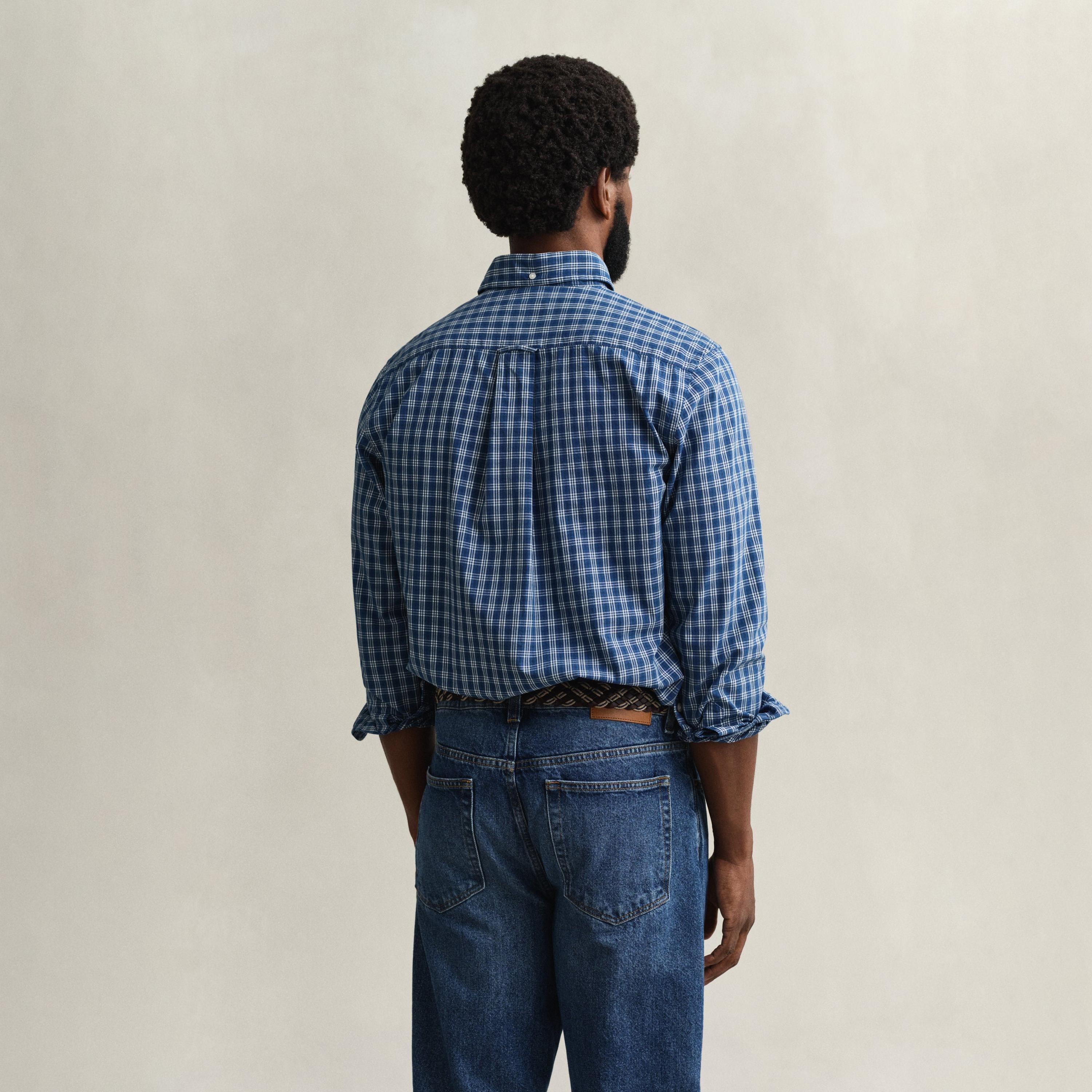 Gant Checked Regular Fit Long Sleeves Indigo Button-Down Collar Men's Shirt-men-clothing-shirts-image-4