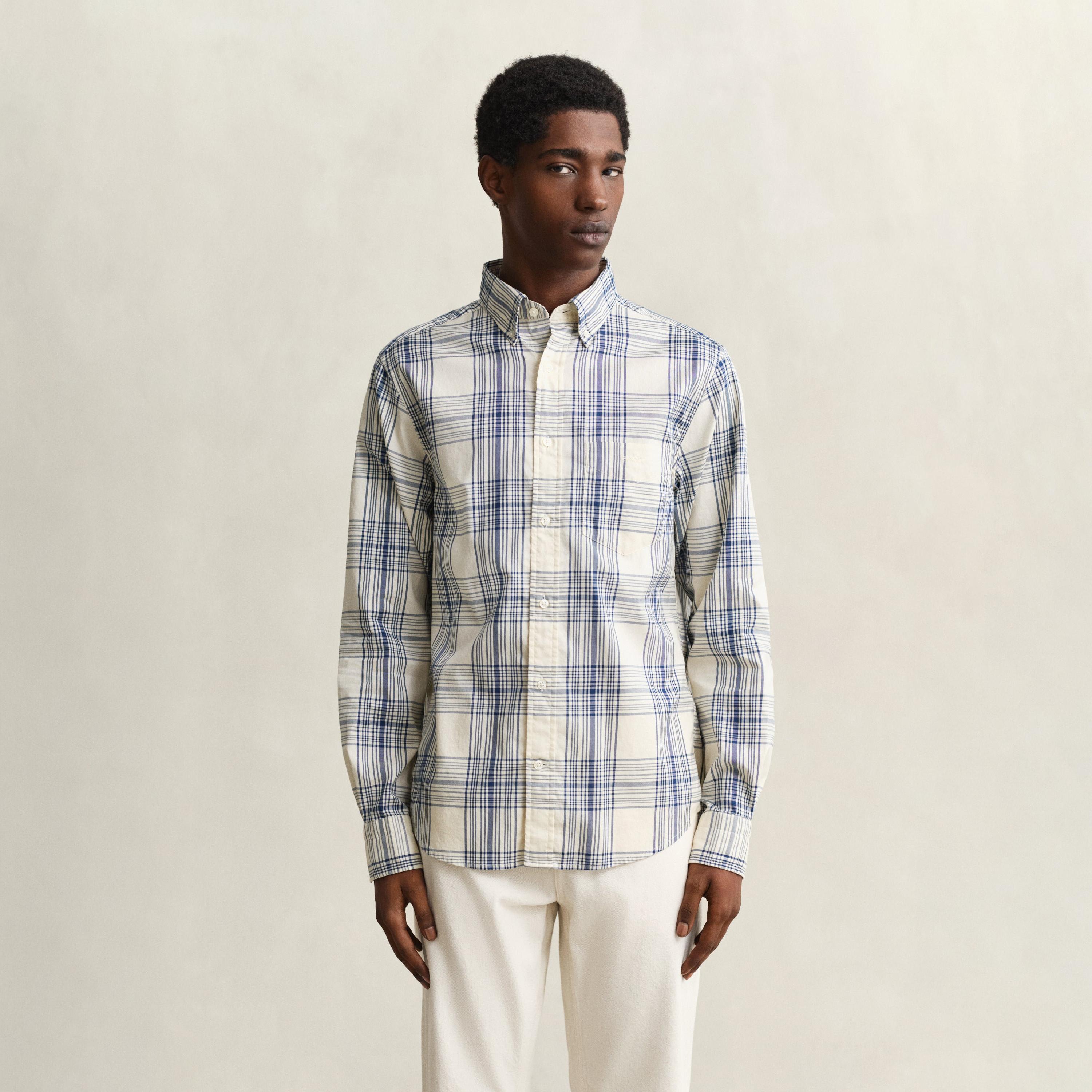 Gant Checked Regular Fit Long Sleeves Oxford Button-Down Collar Men's Shirt-men-clothing-shirts-image-1