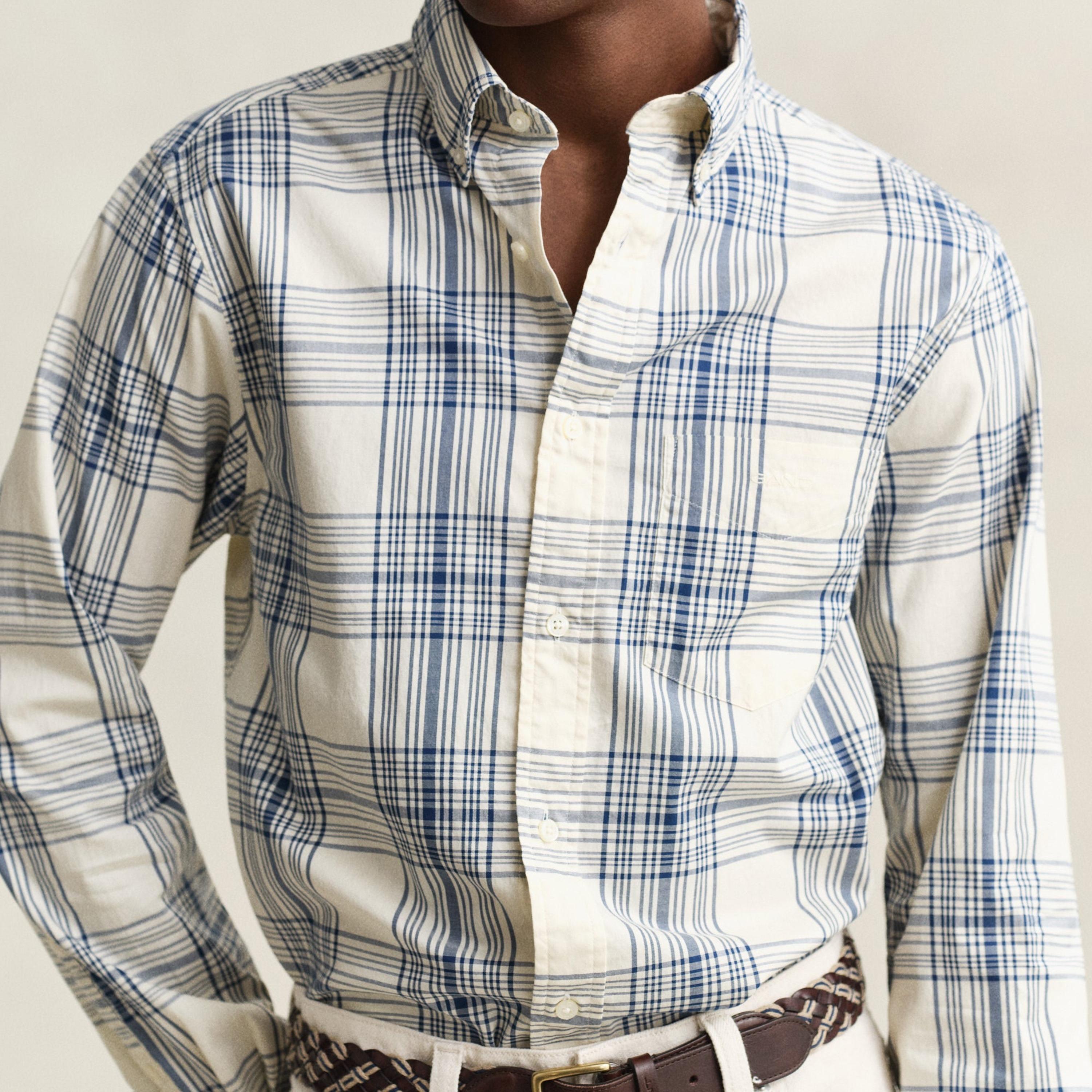 Gant Checked Regular Fit Long Sleeves Oxford Button-Down Collar Men's Shirt-men-clothing-shirts-image-2