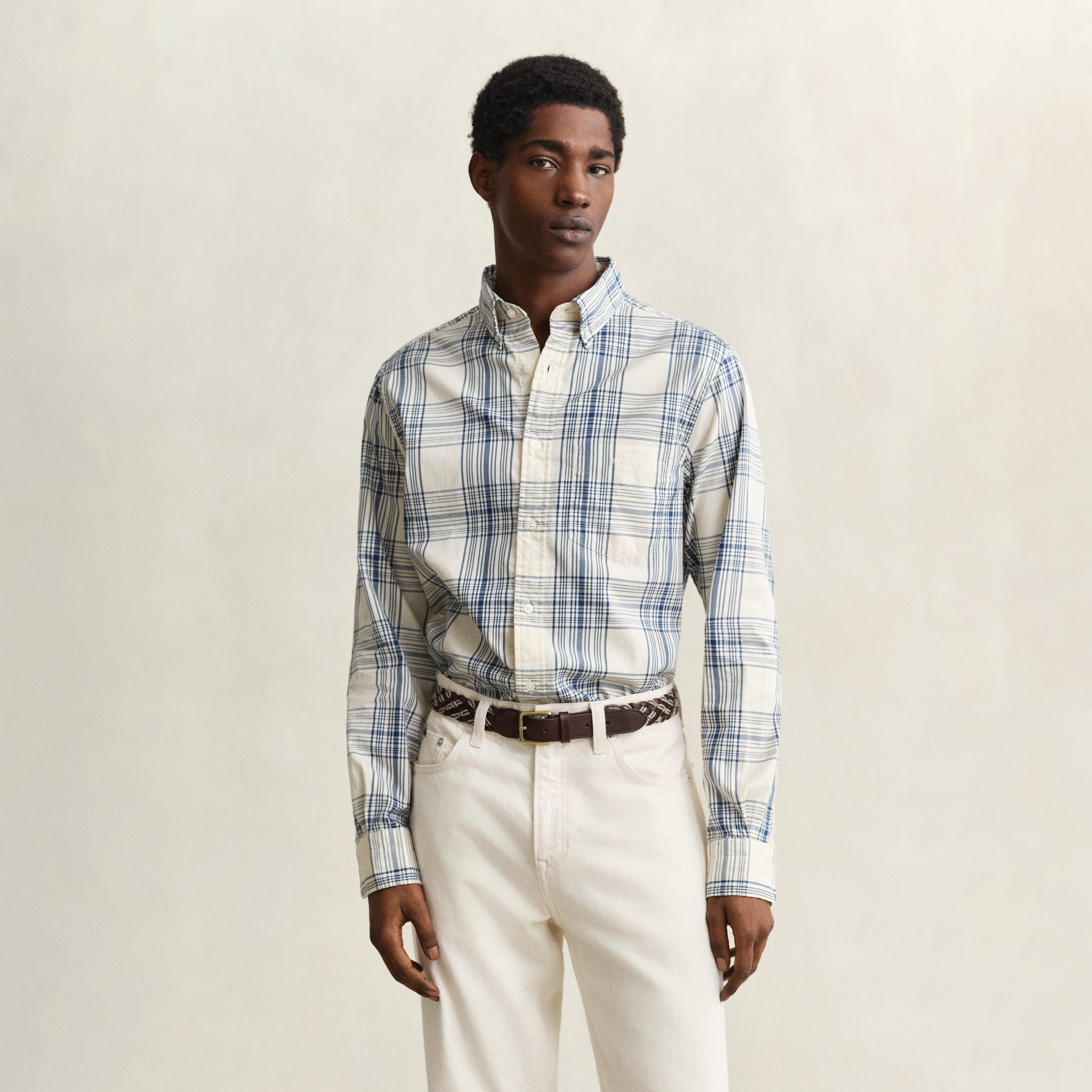 Gant Checked Regular Fit Long Sleeves Oxford Button-Down Collar Men's Shirt-men-clothing-shirts-image-5