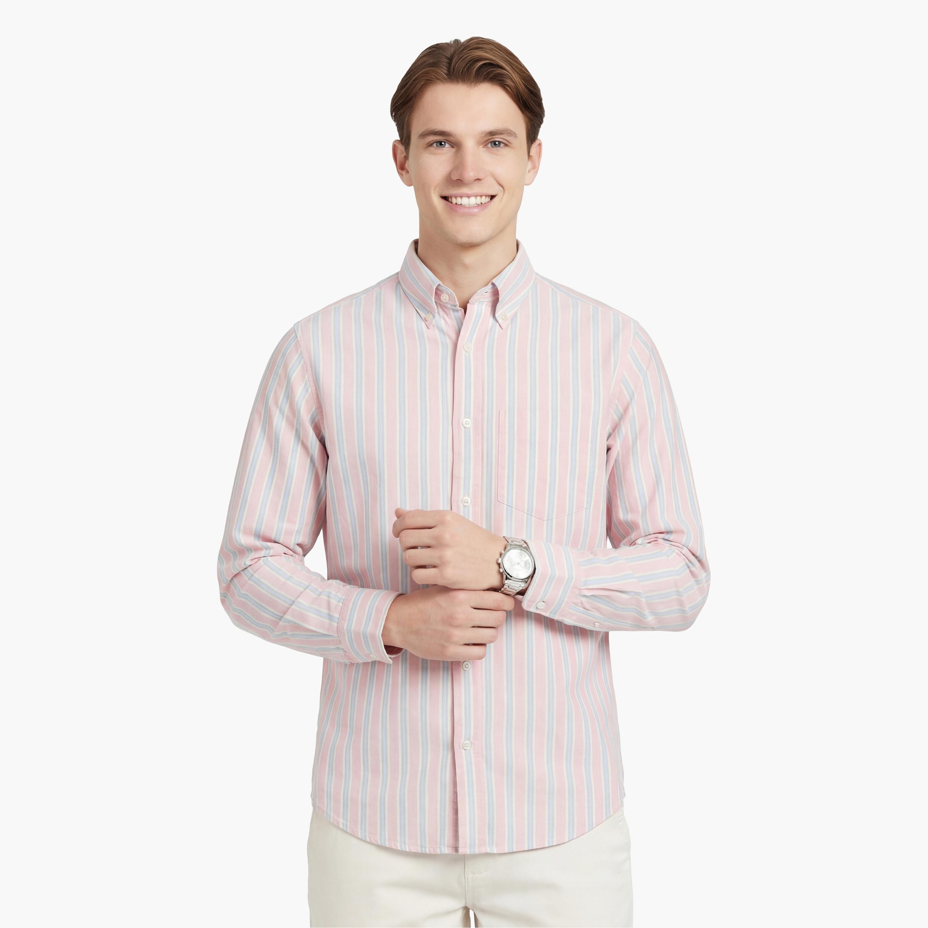 قميص رجالي مخطط بقصّة عادية وأزرار وأكمام طويلة من جانت-men-clothing-shirts-image-13
