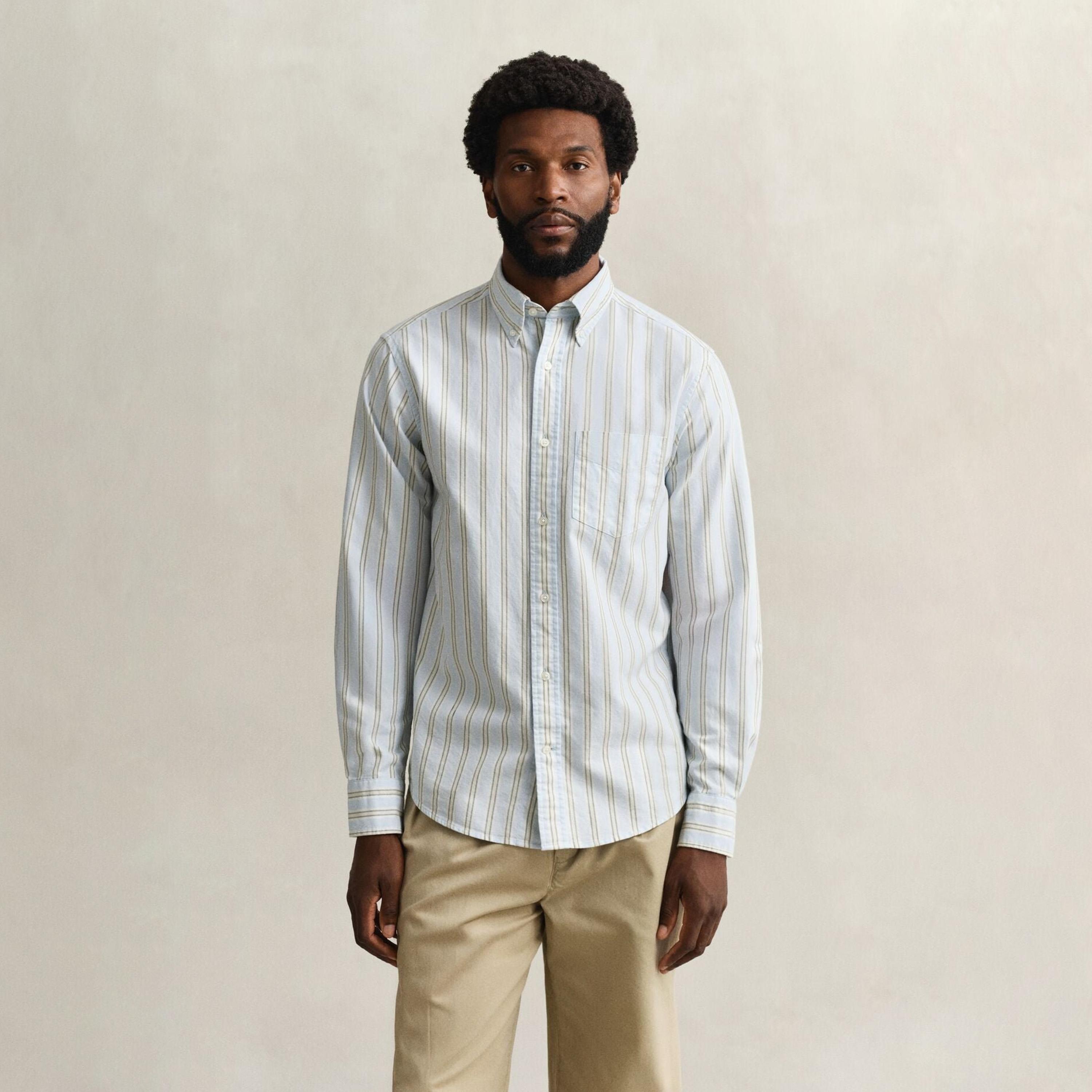 قميص رجالي مخطط بقصّة عادية وأزرار وأكمام طويلة من جانت-men-clothing-shirts-image-7