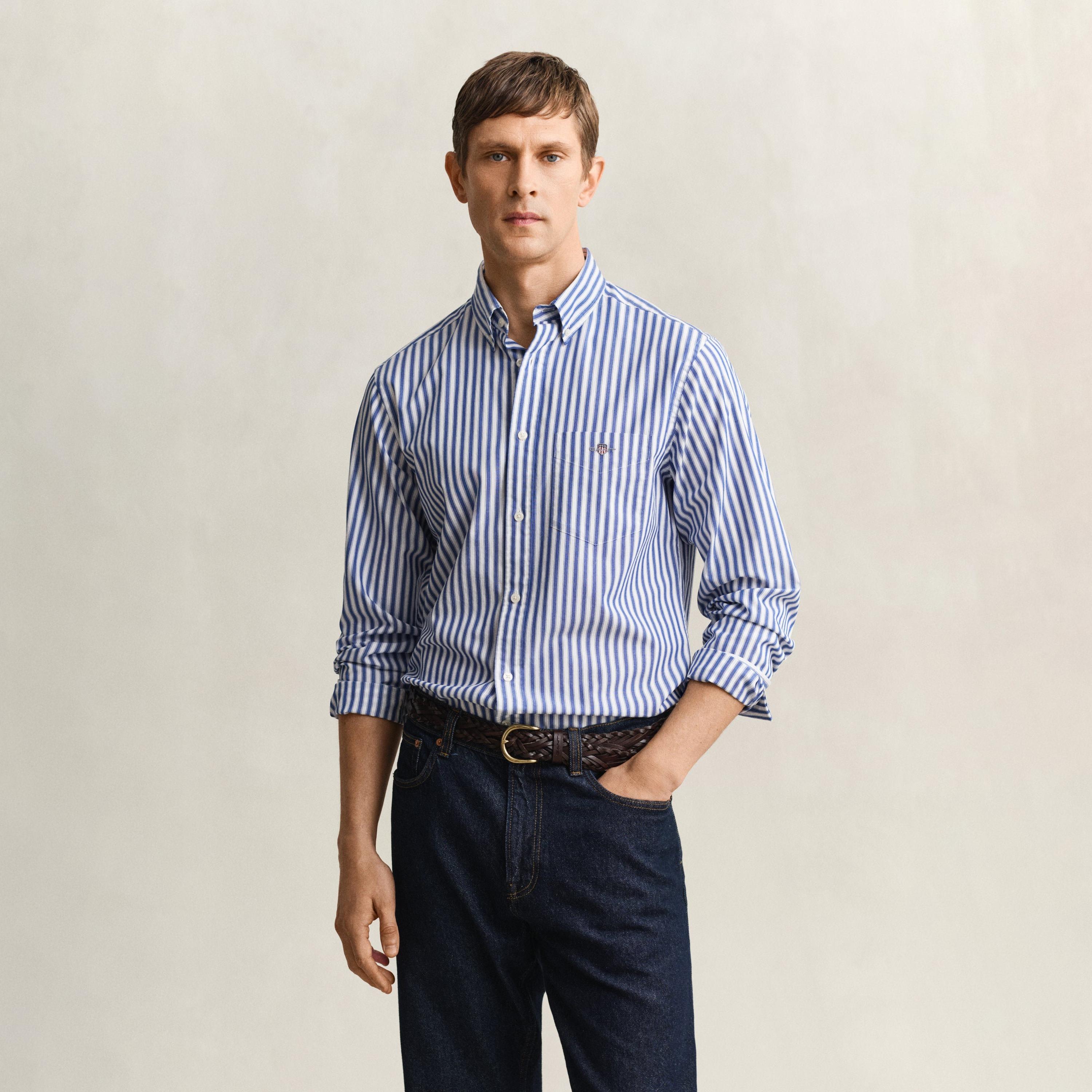 قميص رجالي مخطط بقصّة عادية وأزرار وأكمام طويلة من جانت-men-clothing-shirts-image-11