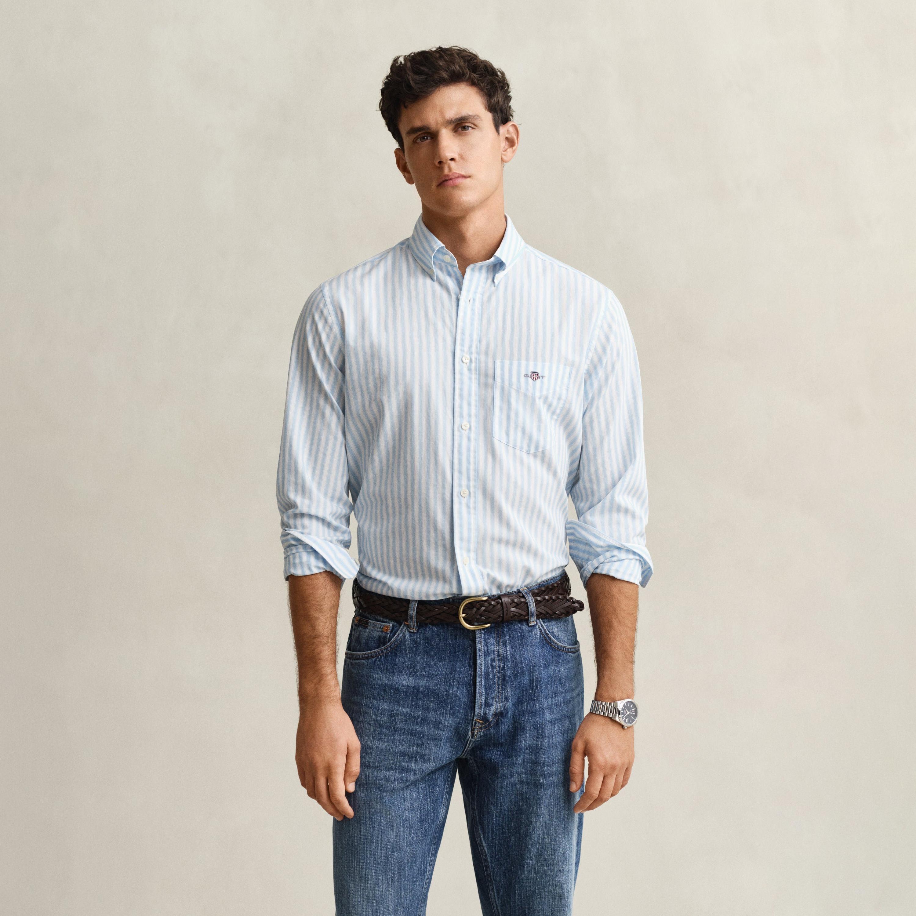 قميص رجالي مخطط بقصّة عادية وأزرار وأكمام طويلة من جانت-men-clothing-shirts-image-13