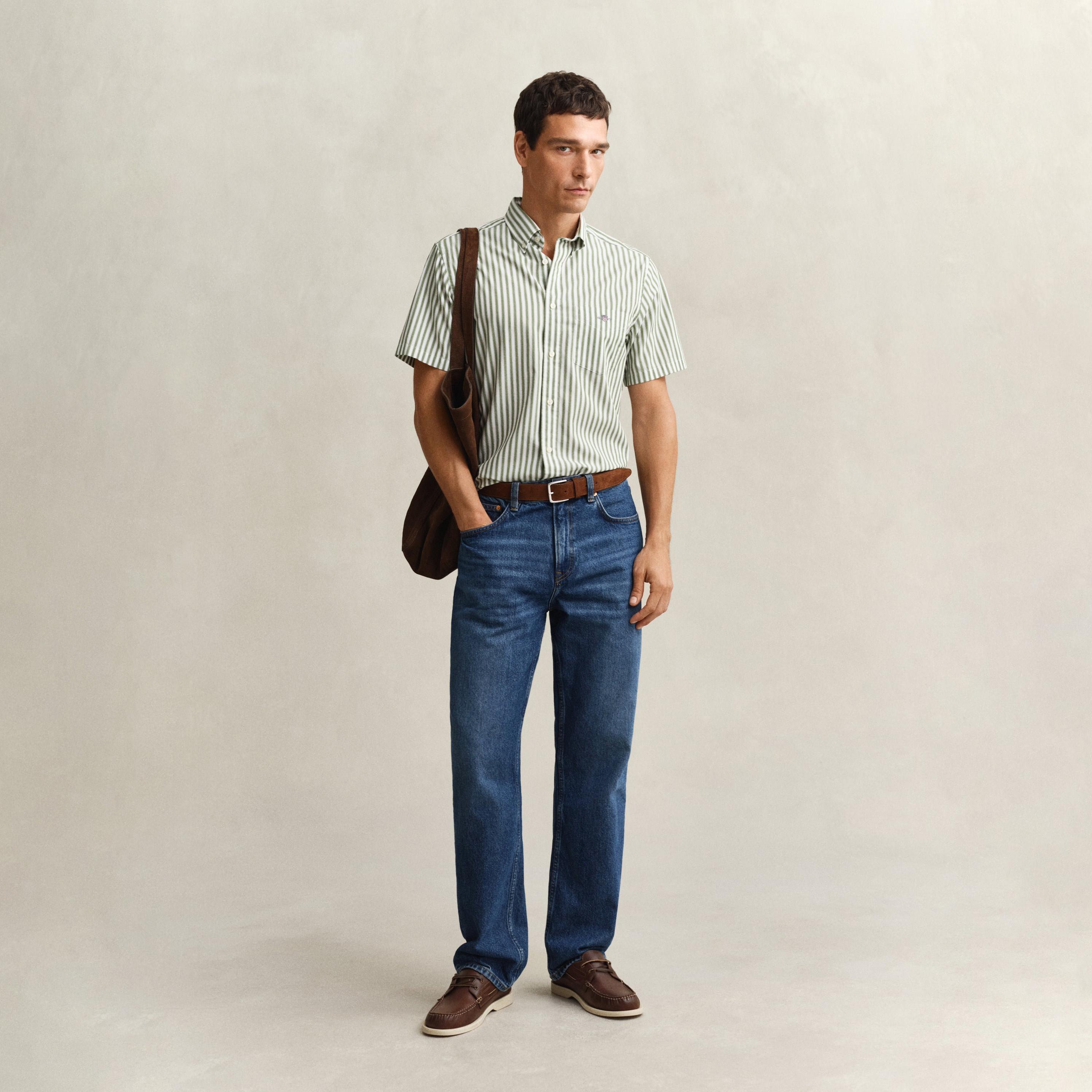 Gant Striped Regular Fit Short Sleeves Poplin Button-Down Collar Men's Shirt-men-clothing-shirts-image-2