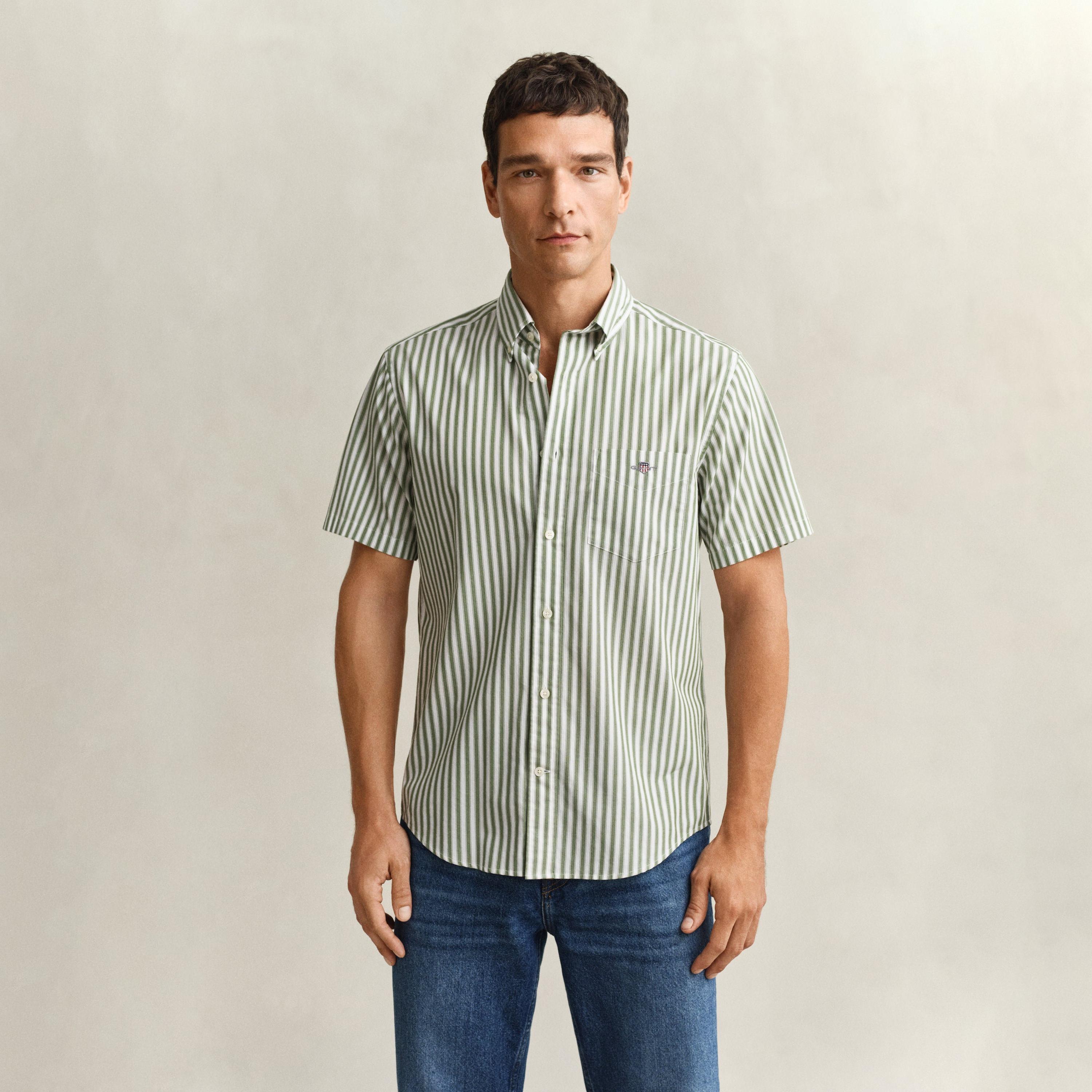 قميص رجالي بقصة عادية بياقة وأزرار سفلية مخططة وأكمام قصيرة من جانت.-men-clothing-shirts-image-5