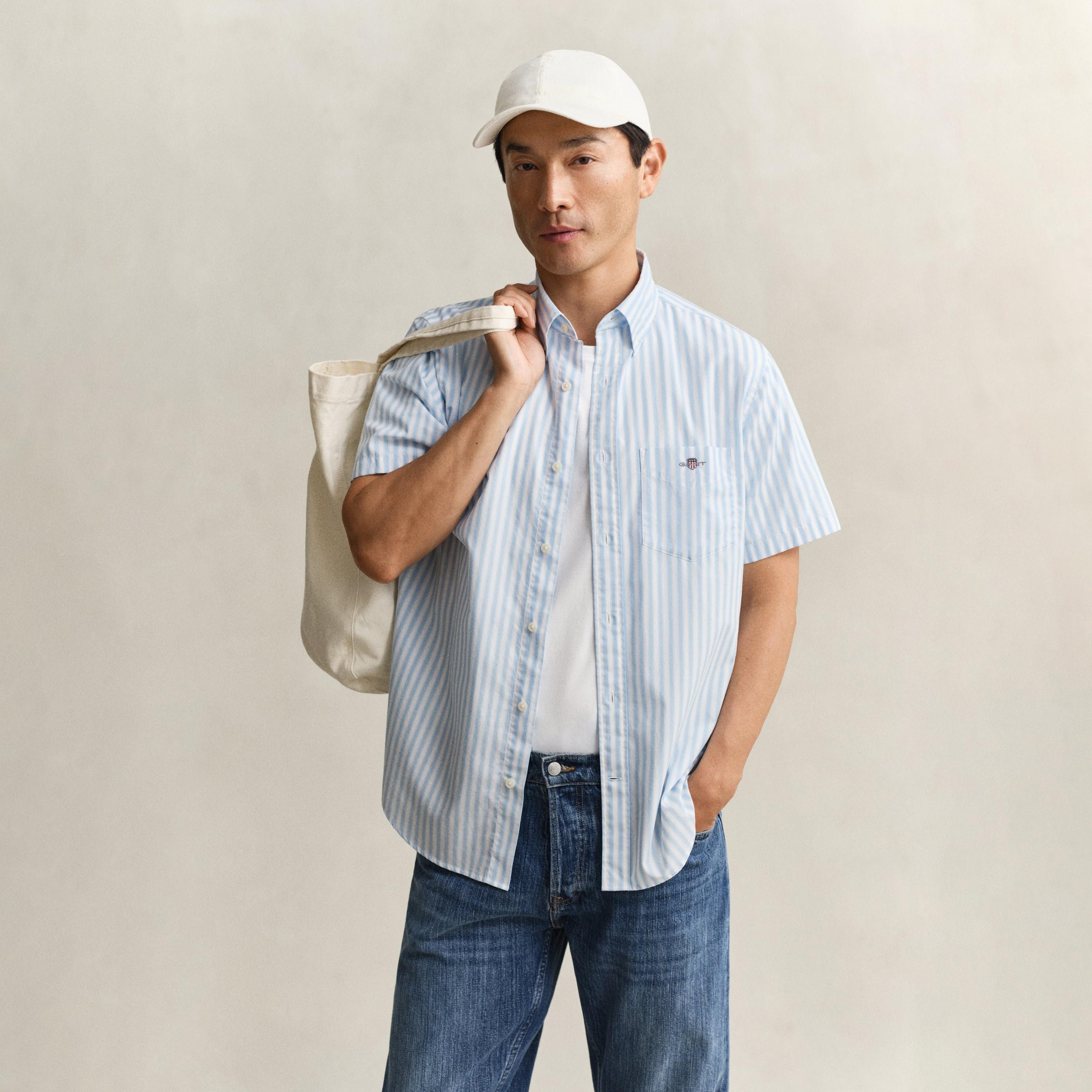 قميص رجالي بقصة عادية بياقة وأزرار سفلية مخططة وأكمام قصيرة من جانت.-men-clothing-shirts-image-16
