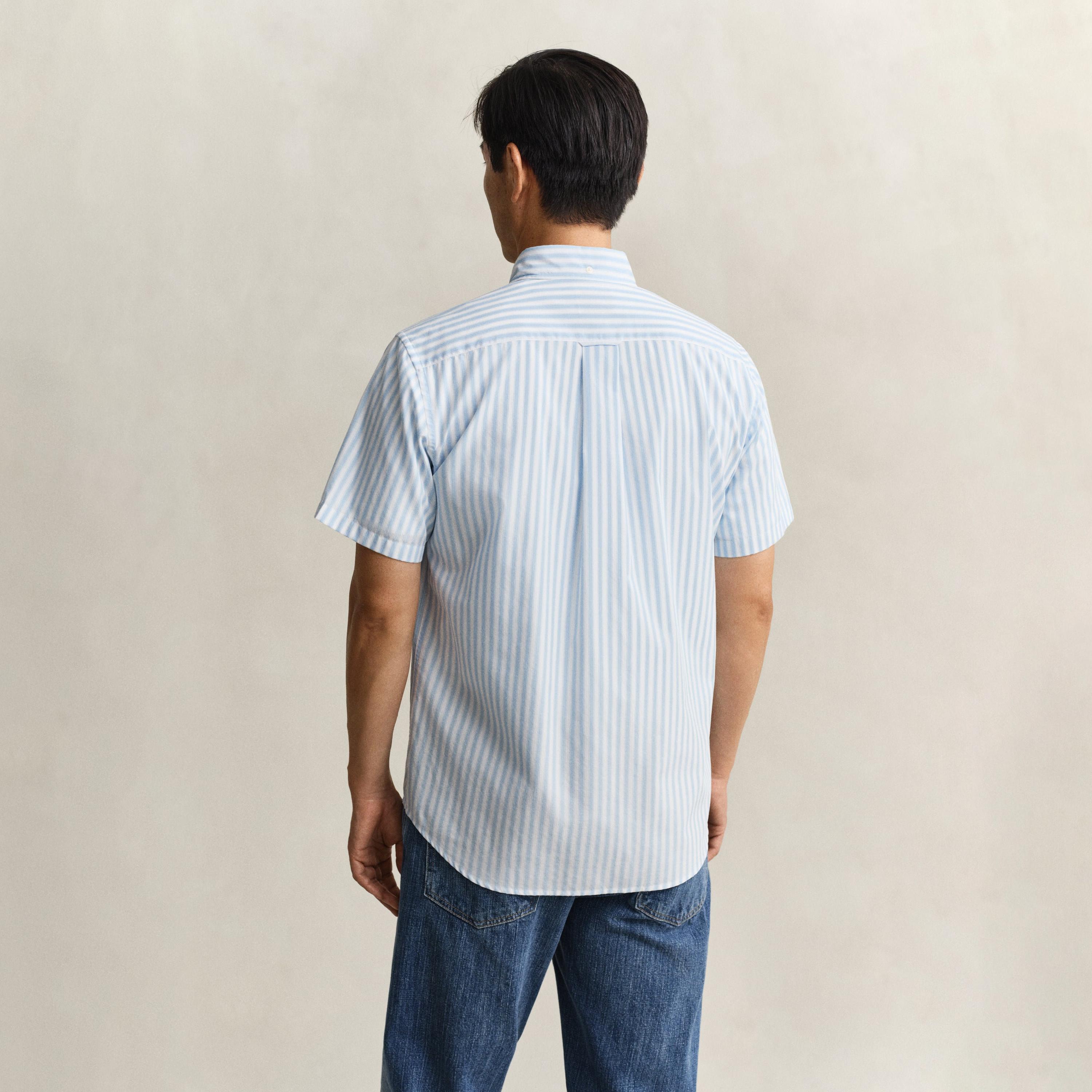 قميص رجالي بقصة عادية بياقة وأزرار سفلية مخططة وأكمام قصيرة من جانت.-men-clothing-shirts-image-17