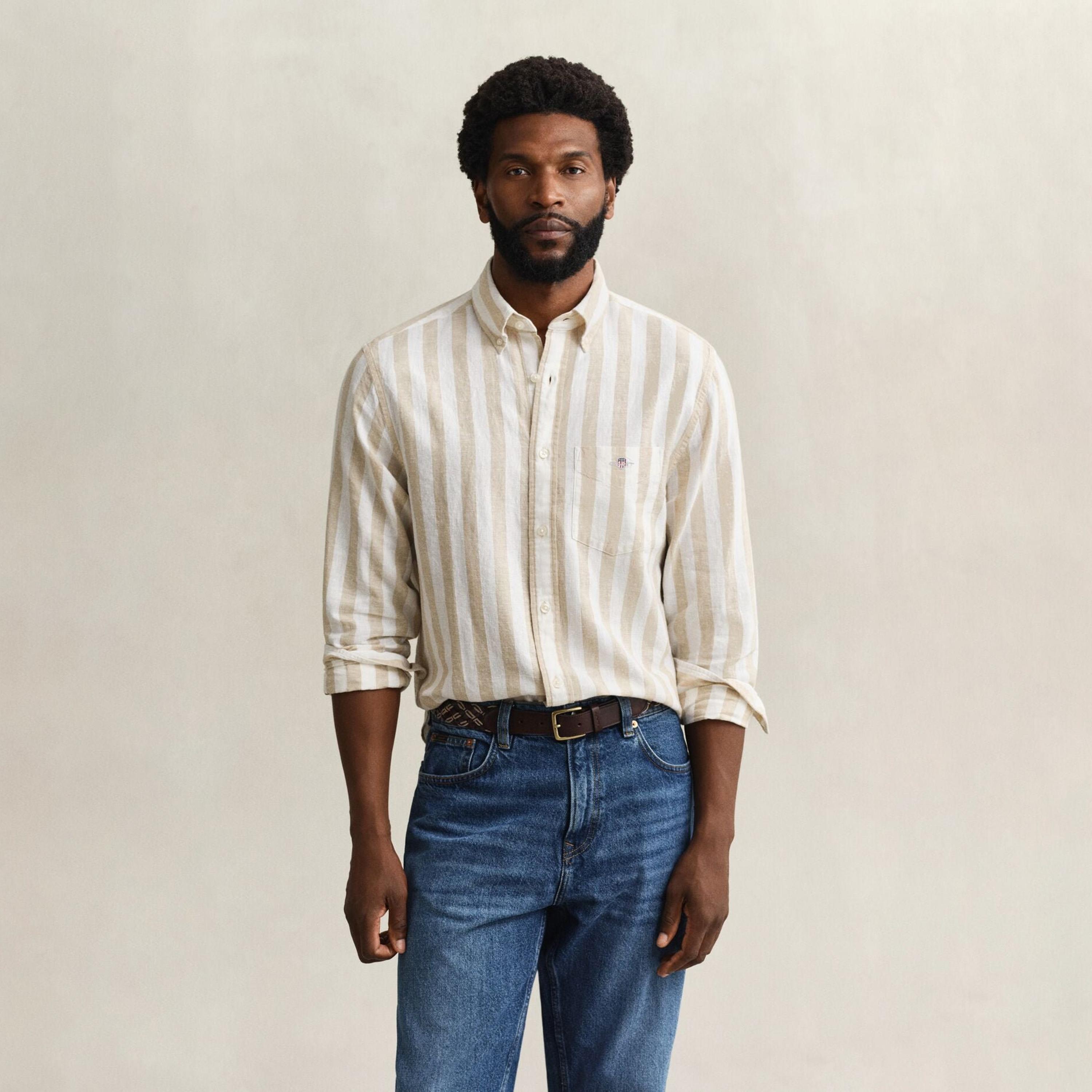 Gant Striped Regular Fit Long Sleeves Linen Button-Down Collar Men's Shirt-men-clothing-shirts-image-1
