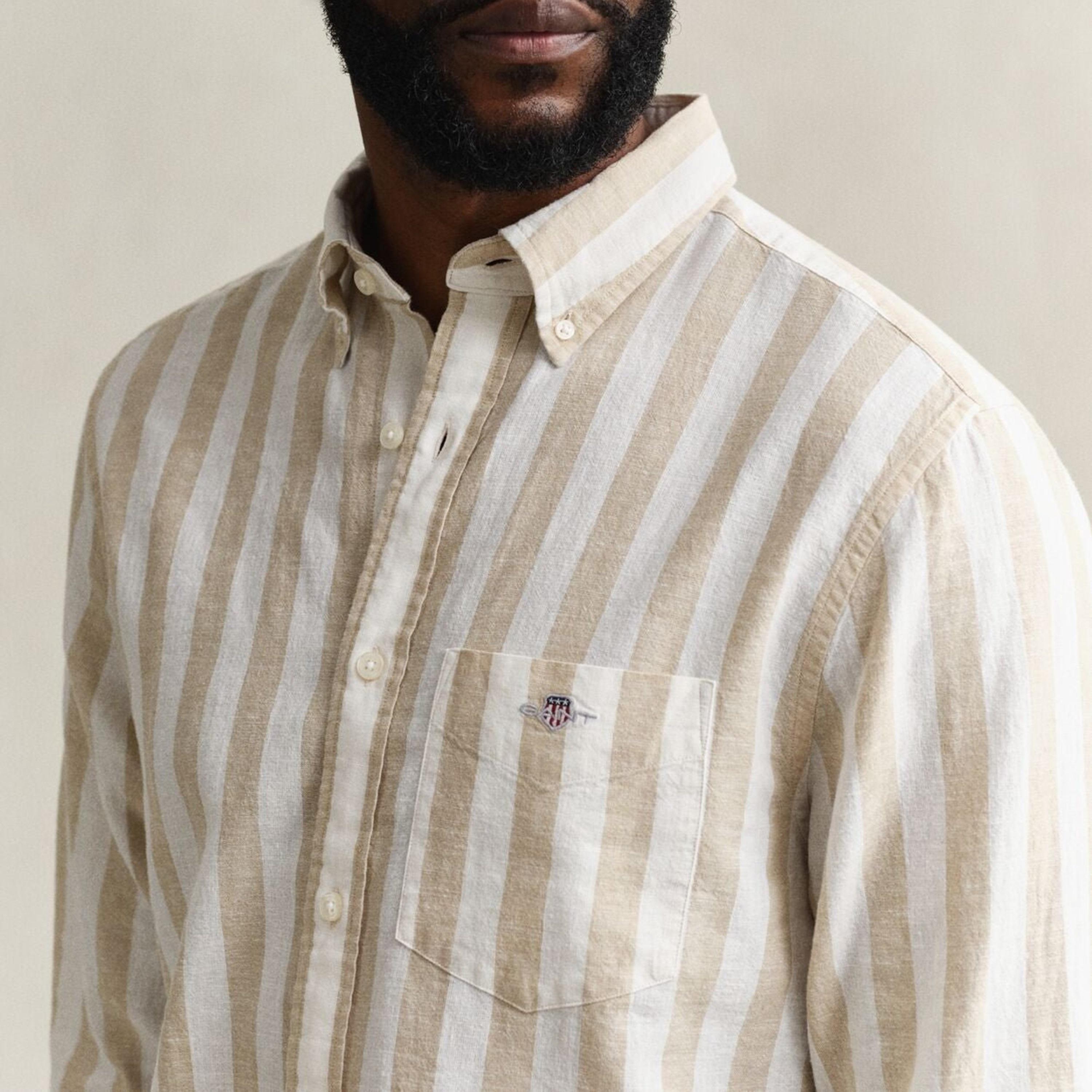 Gant Striped Regular Fit Long Sleeves Linen Button-Down Collar Men's Shirt-men-clothing-shirts-image-2