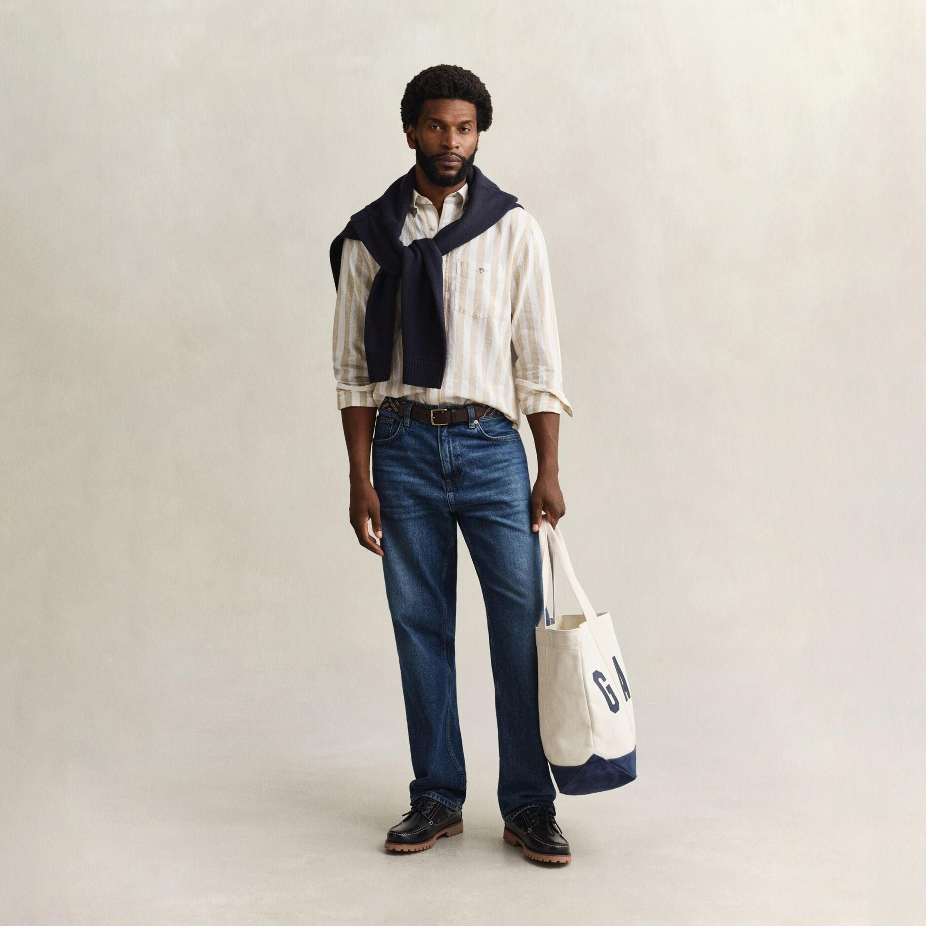 Gant Striped Regular Fit Long Sleeves Linen Button-Down Collar Men's Shirt-men-clothing-shirts-image-3