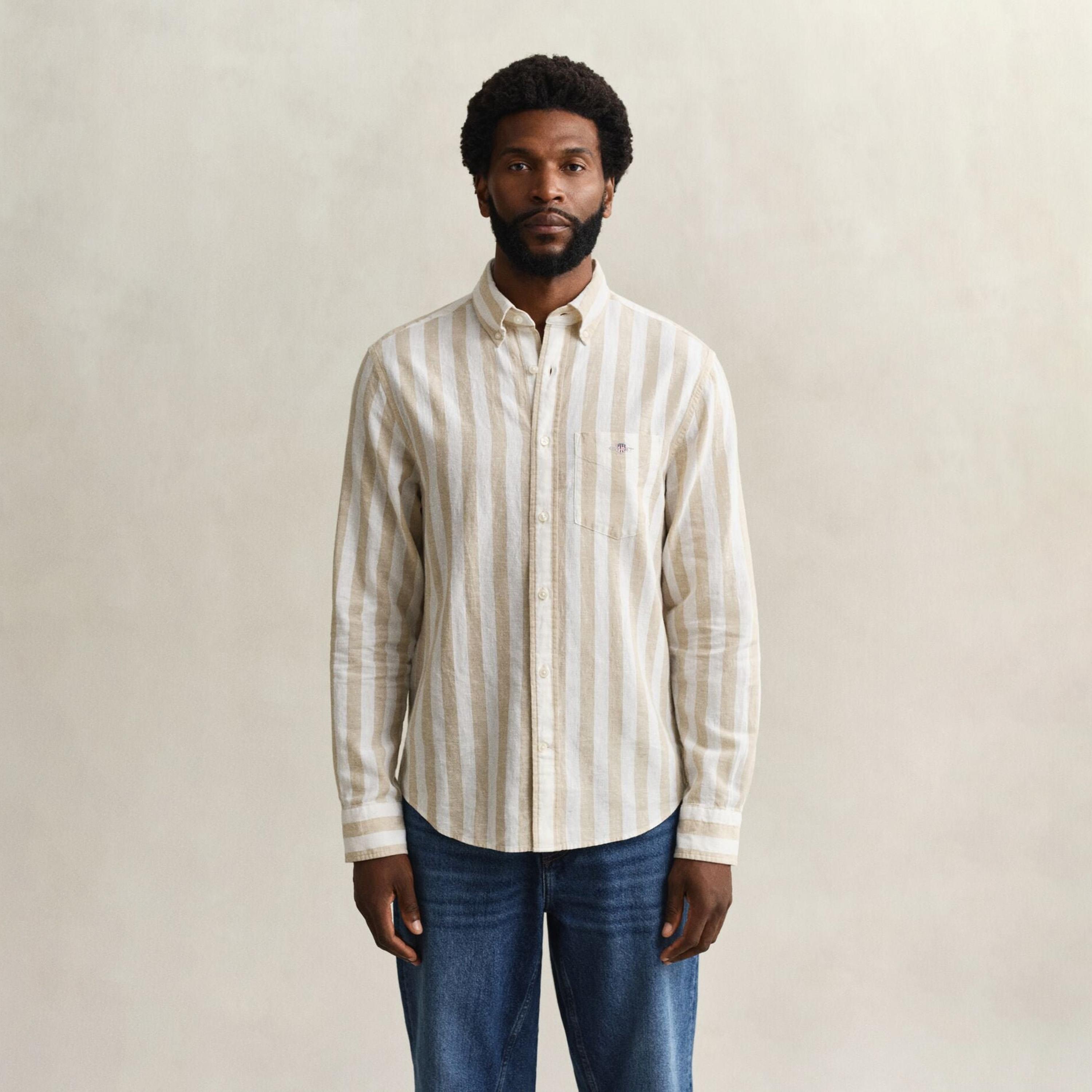 Gant Striped Regular Fit Long Sleeves Linen Button-Down Collar Men's Shirt-men-clothing-shirts-image-5