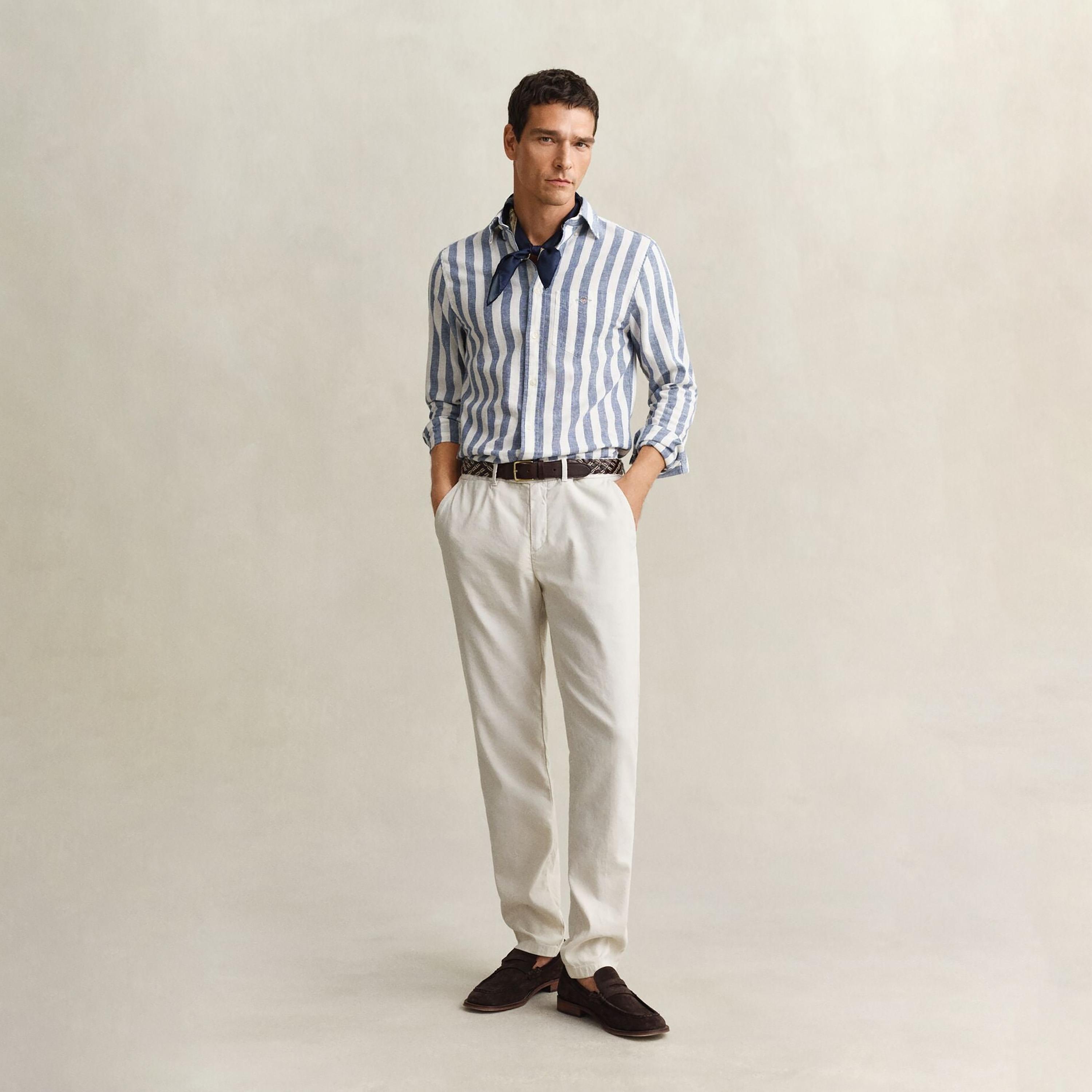 Gant Striped Regular Fit Long Sleeves Linen Button-Down Collar Men's Shirt-men-clothing-shirts-image-14