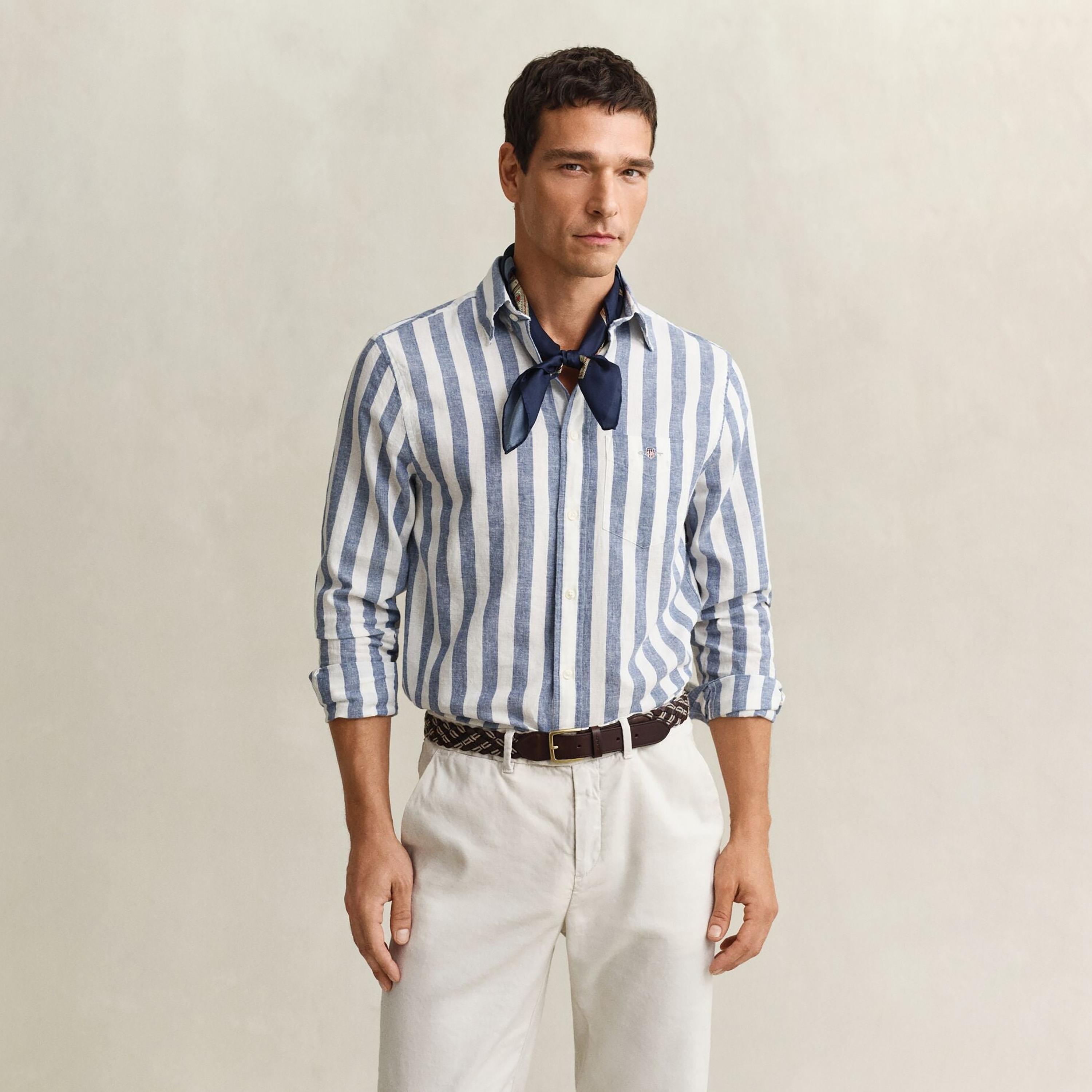 Gant Striped Regular Fit Long Sleeves Linen Button-Down Collar Men's Shirt-men-clothing-shirts-image-16