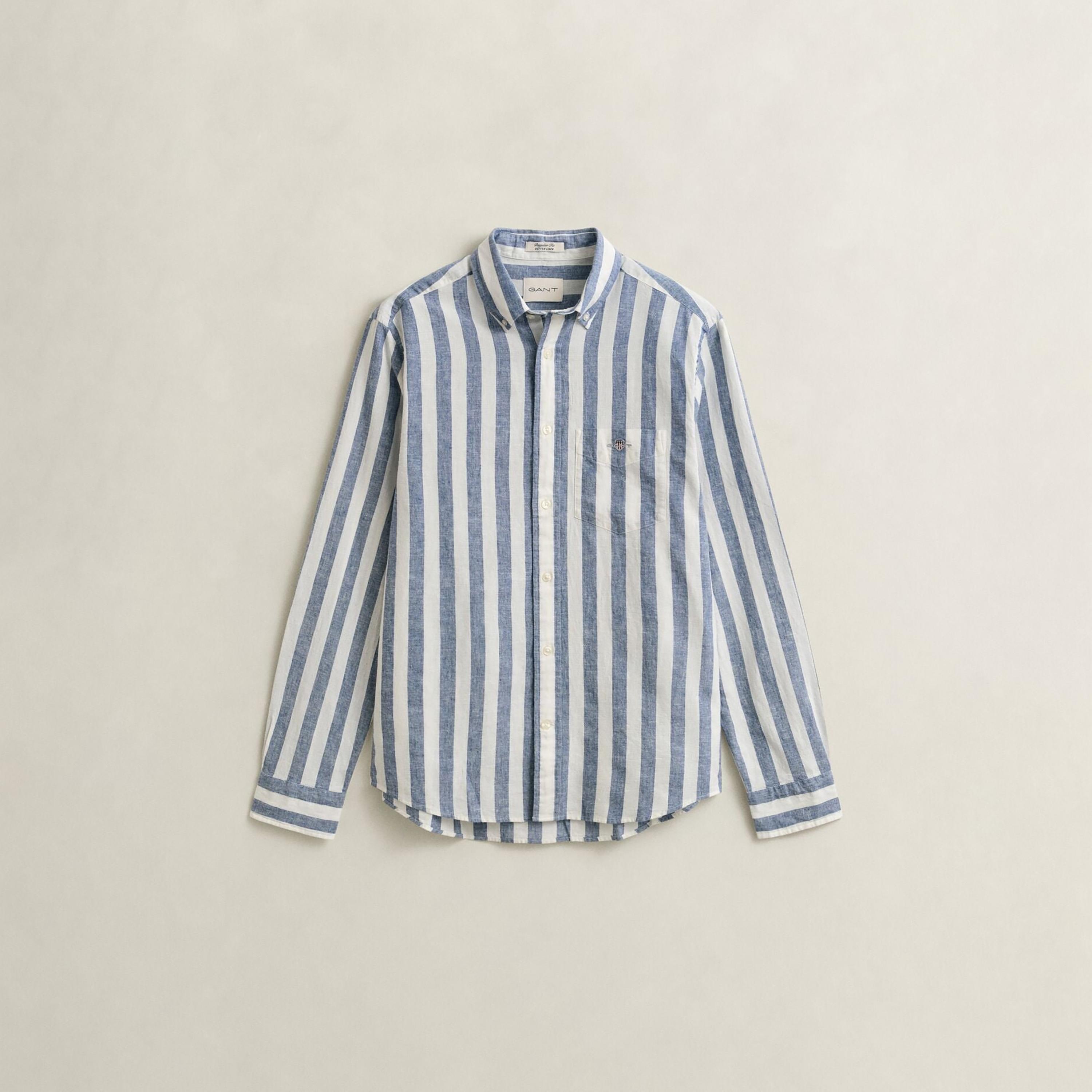 Gant Striped Regular Fit Long Sleeves Linen Button-Down Collar Men's Shirt-men-clothing-shirts-image-18