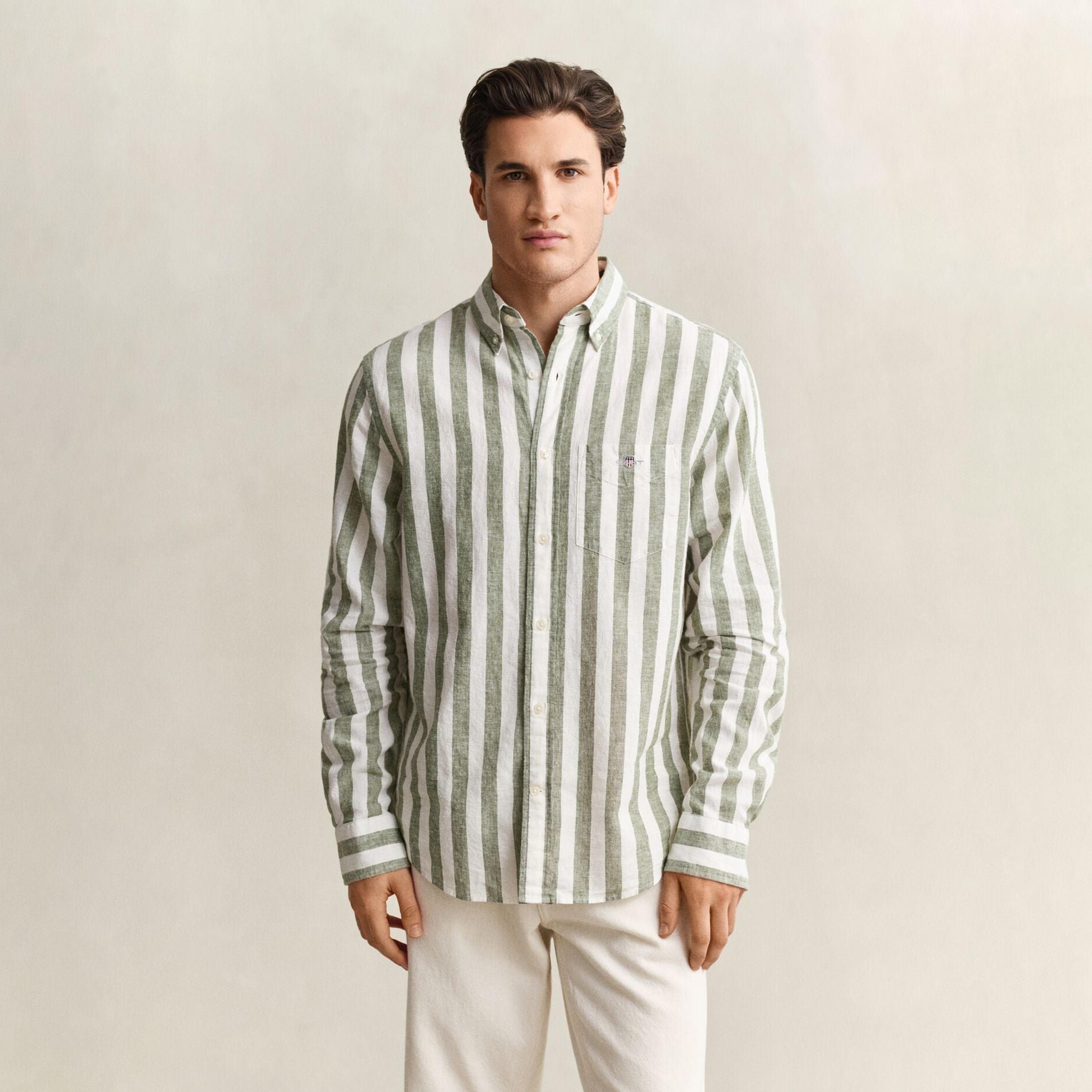 Gant Striped Regular Fit Long Sleeves Linen Button-Down Collar Men's Shirt-men-clothing-shirts-image-7