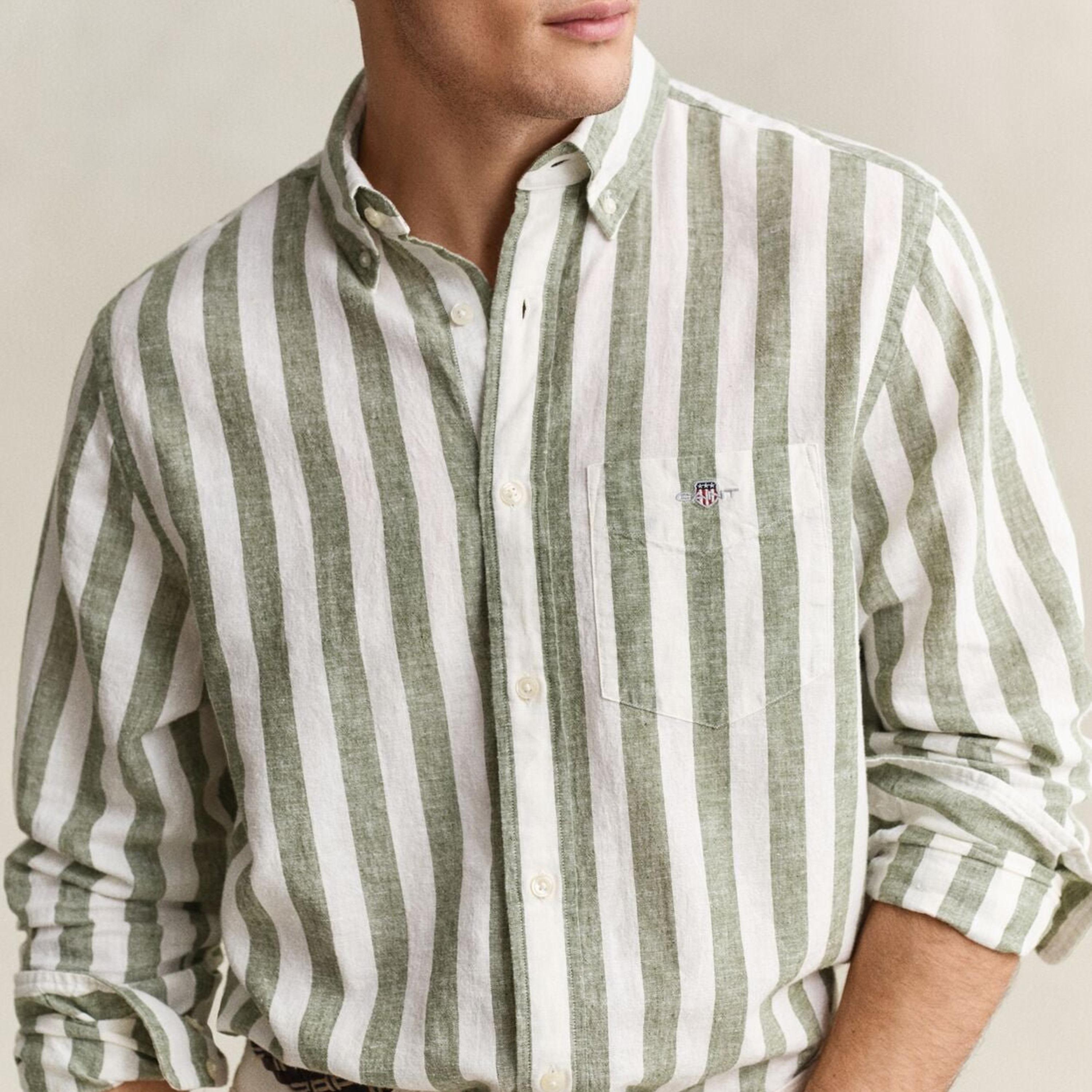 Gant Striped Regular Fit Long Sleeves Linen Button-Down Collar Men's Shirt-men-clothing-shirts-image-8