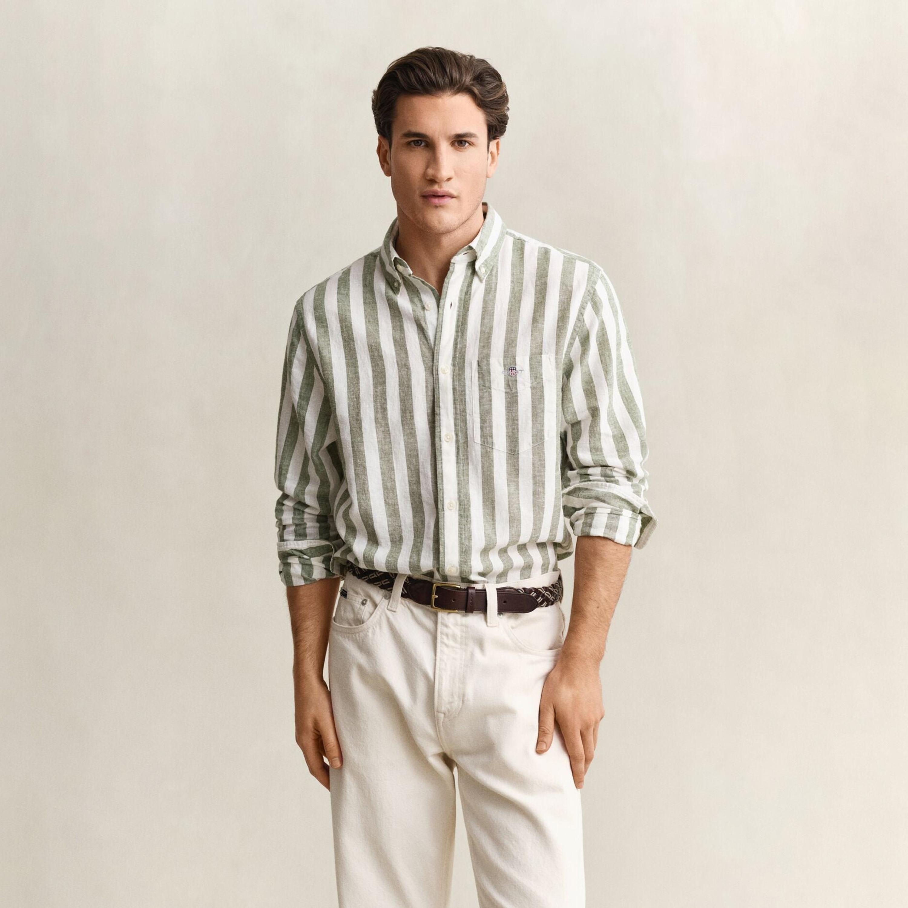 Gant Striped Regular Fit Long Sleeves Linen Button-Down Collar Men's Shirt-men-clothing-shirts-image-9