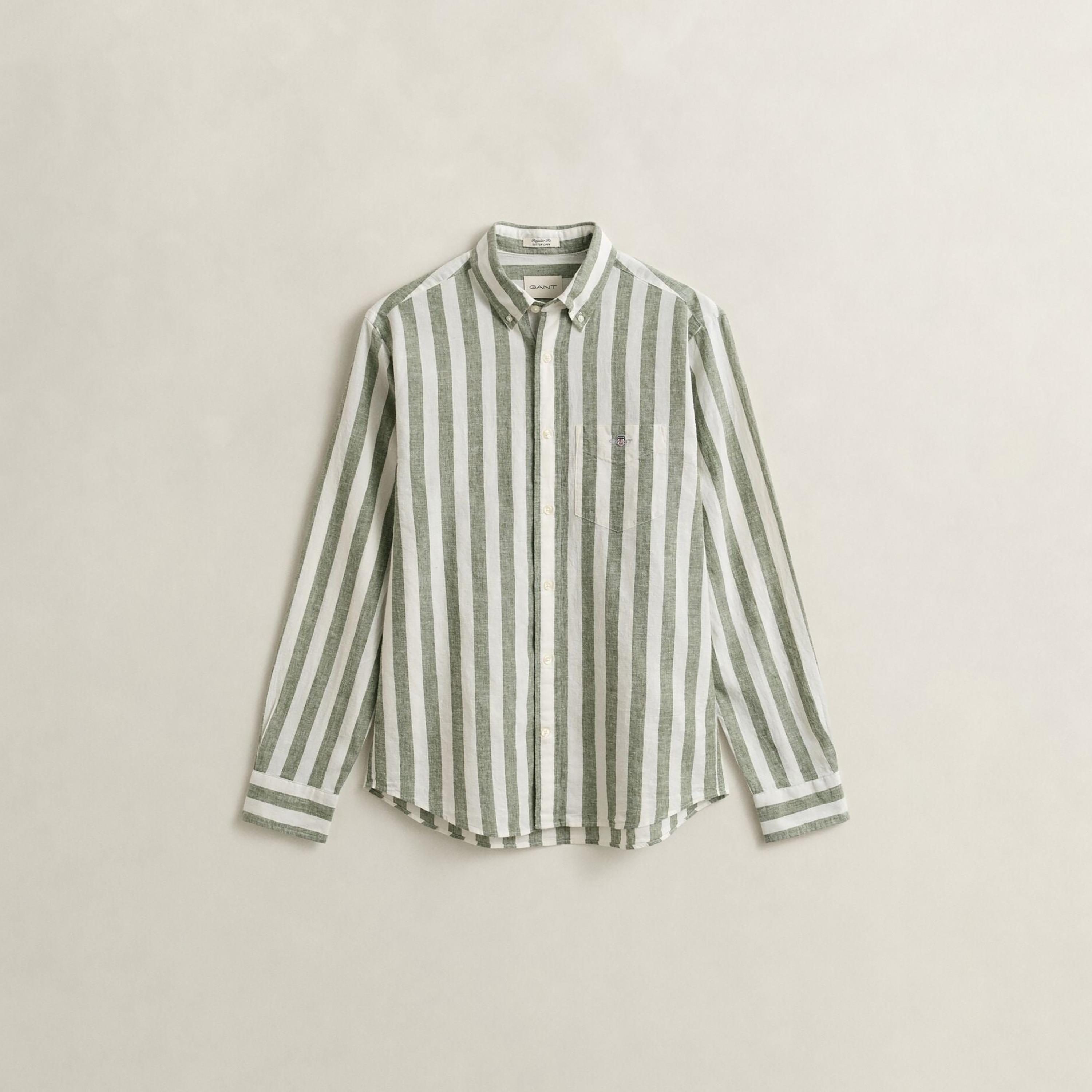 Gant Striped Regular Fit Long Sleeves Linen Button-Down Collar Men's Shirt-men-clothing-shirts-image-12