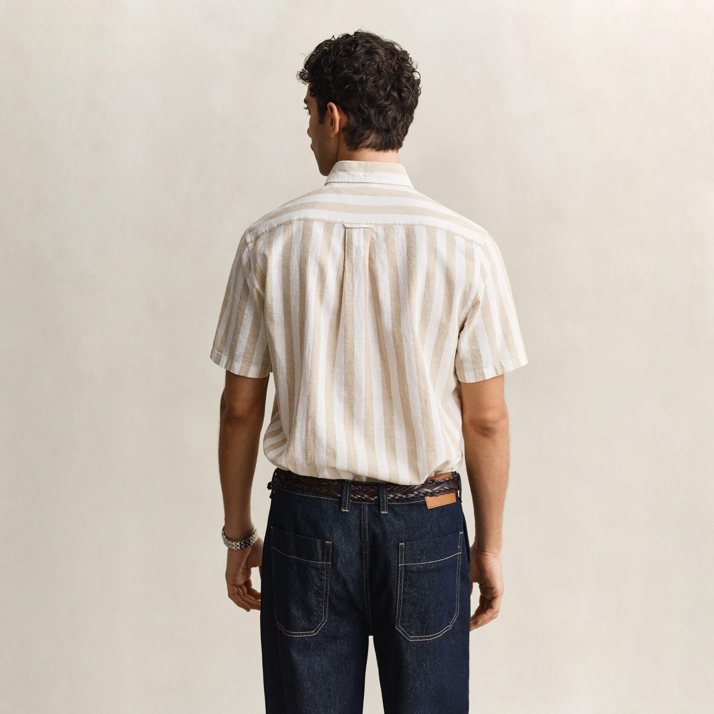 Gant Striped Regular Fit Short Sleeves Linen Button-Down Collar Men's Shirt-men-clothing-shirts-image-4