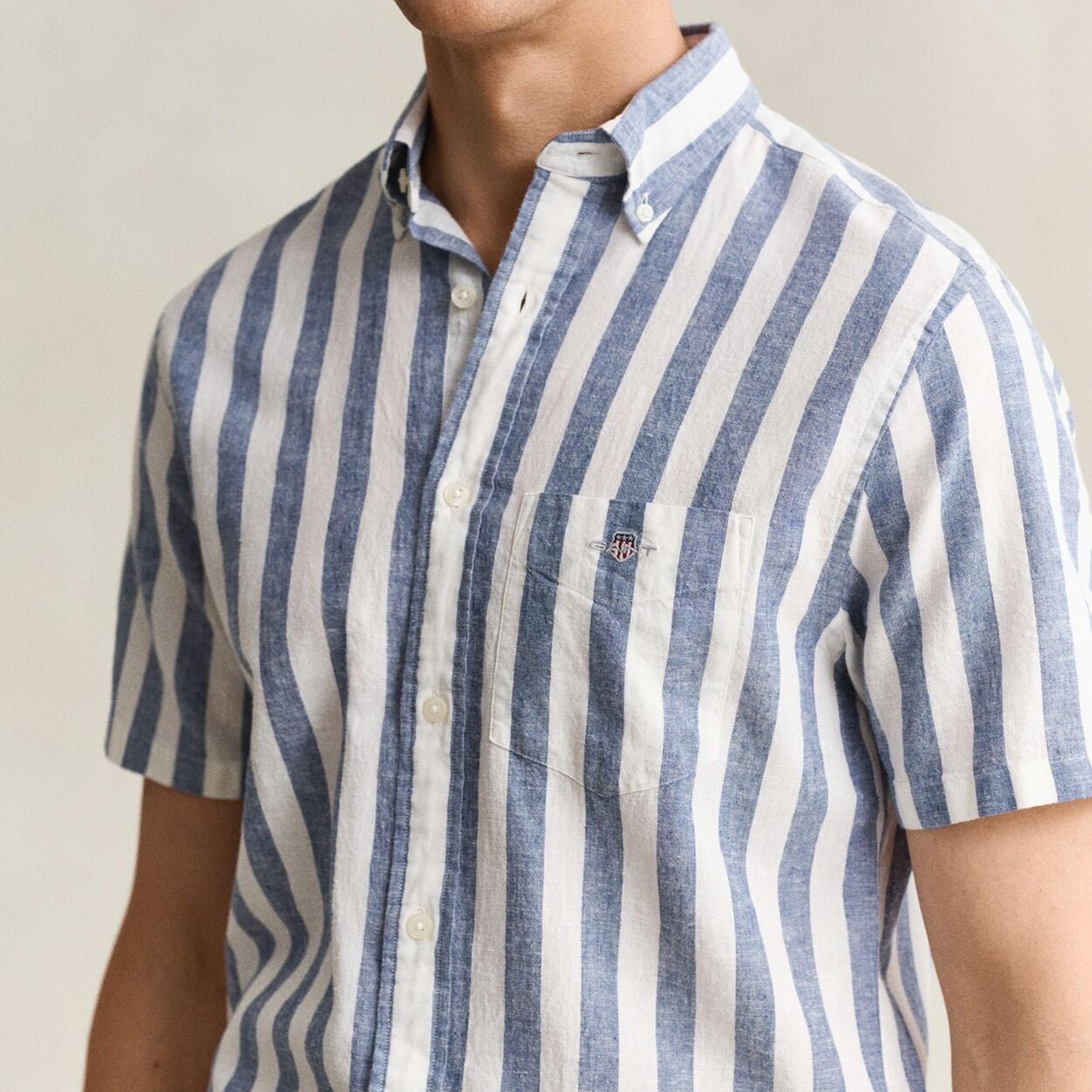Gant Striped Regular Fit Short Sleeves Linen Button-Down Collar Men's Shirt-men-clothing-shirts-image-14