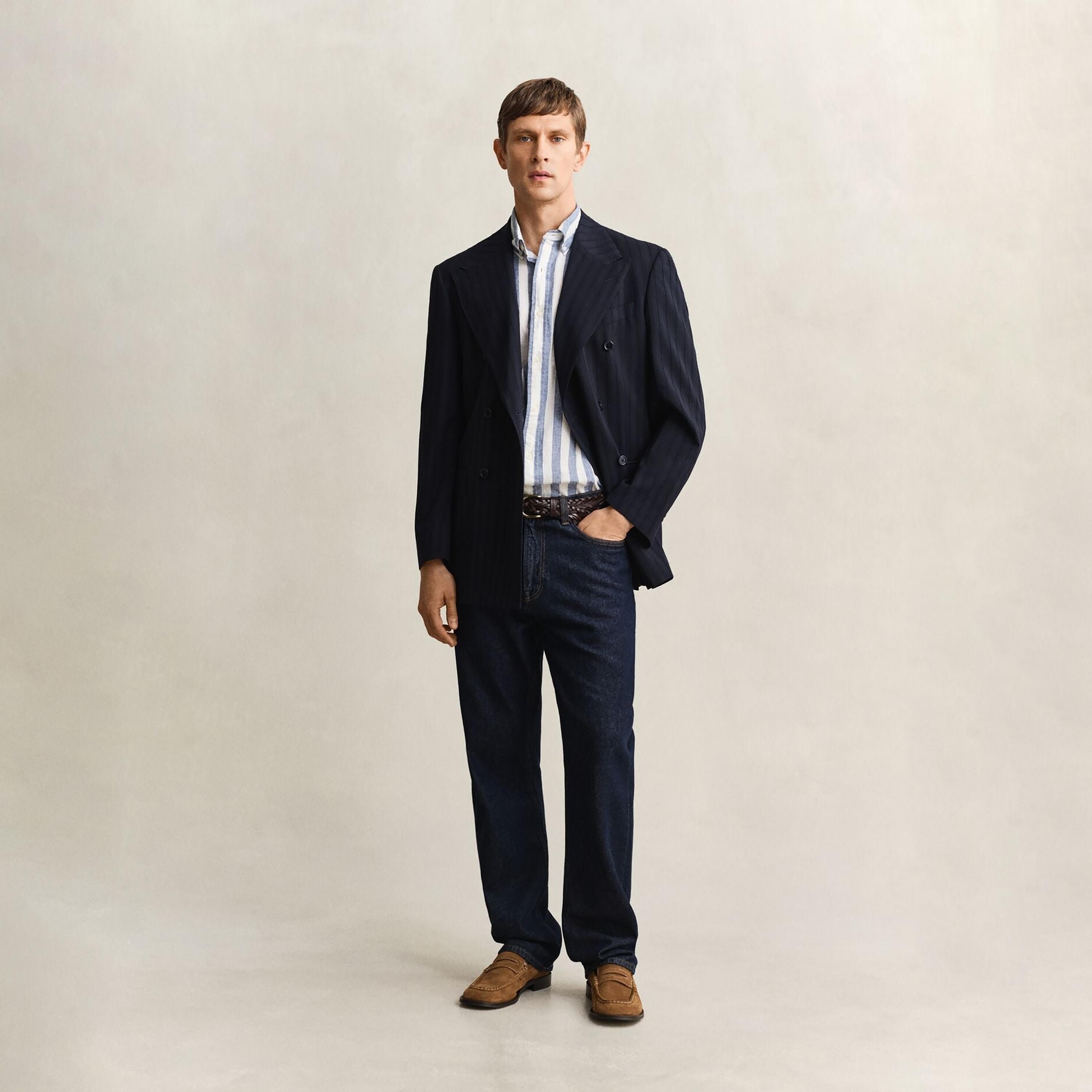 Gant Striped Regular Fit Short Sleeves Linen Button-Down Collar Men's Shirt-men-clothing-shirts-image-15