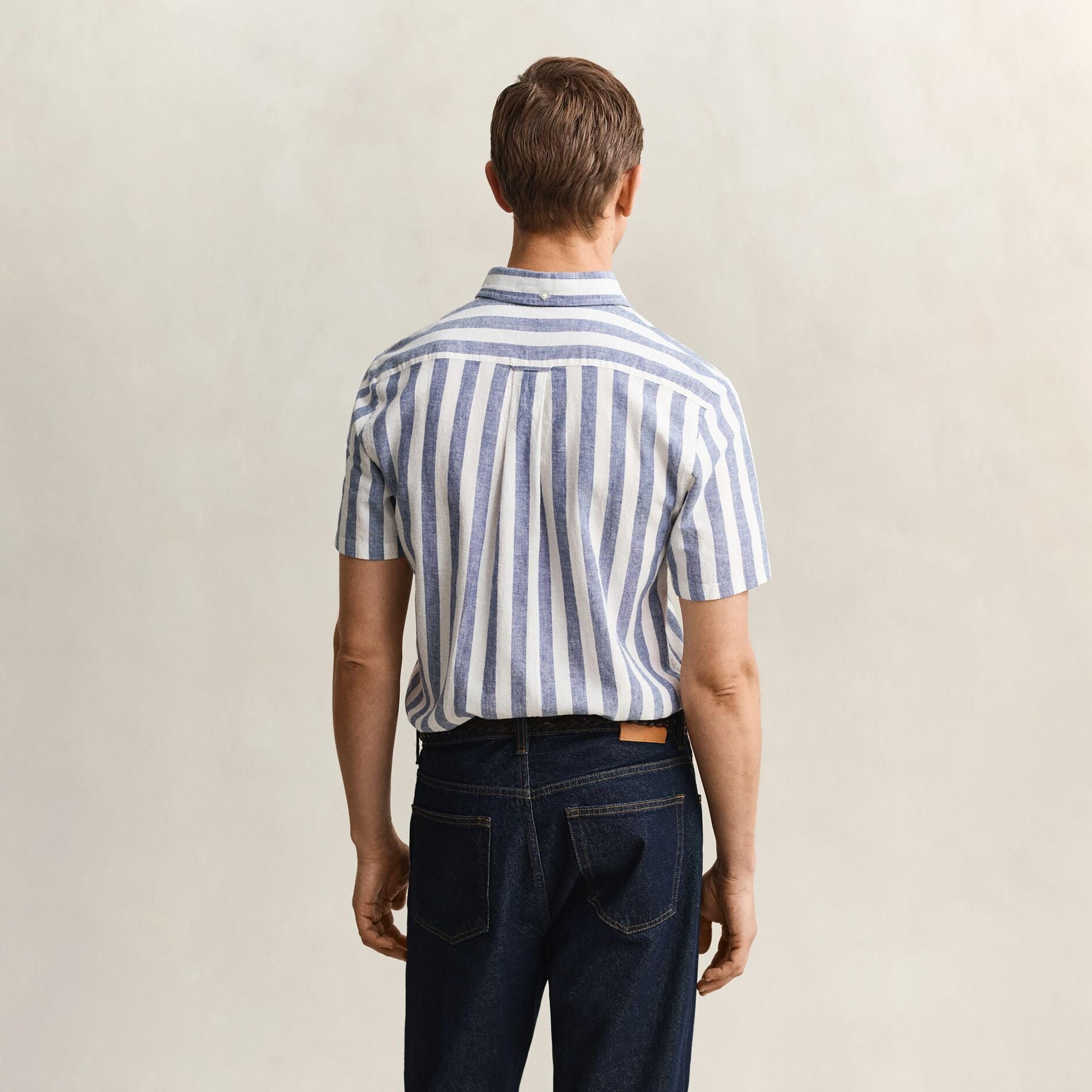Gant Striped Regular Fit Short Sleeves Linen Button-Down Collar Men's Shirt-men-clothing-shirts-image-17