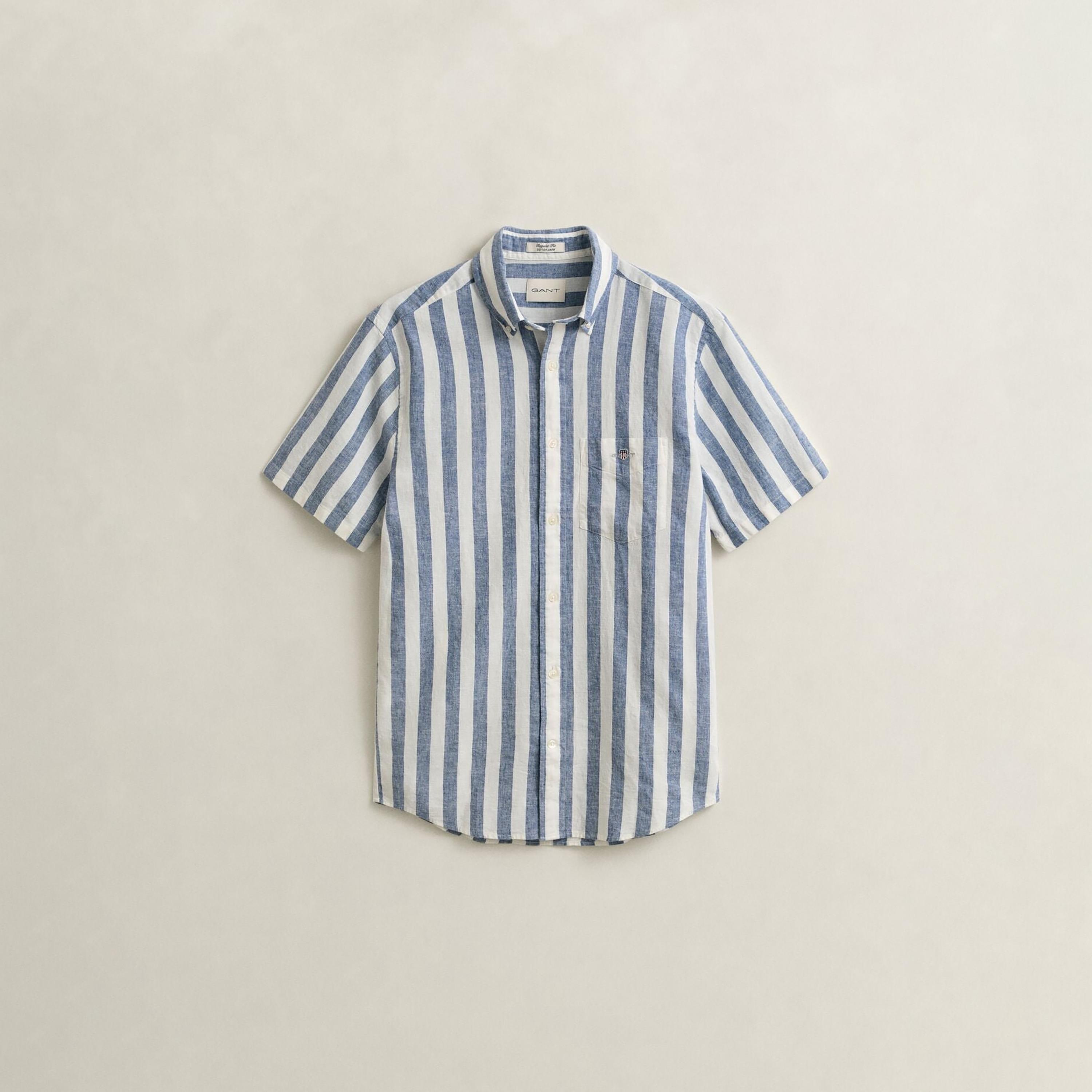 Gant Striped Regular Fit Short Sleeves Linen Button-Down Collar Men's Shirt-men-clothing-shirts-image-18