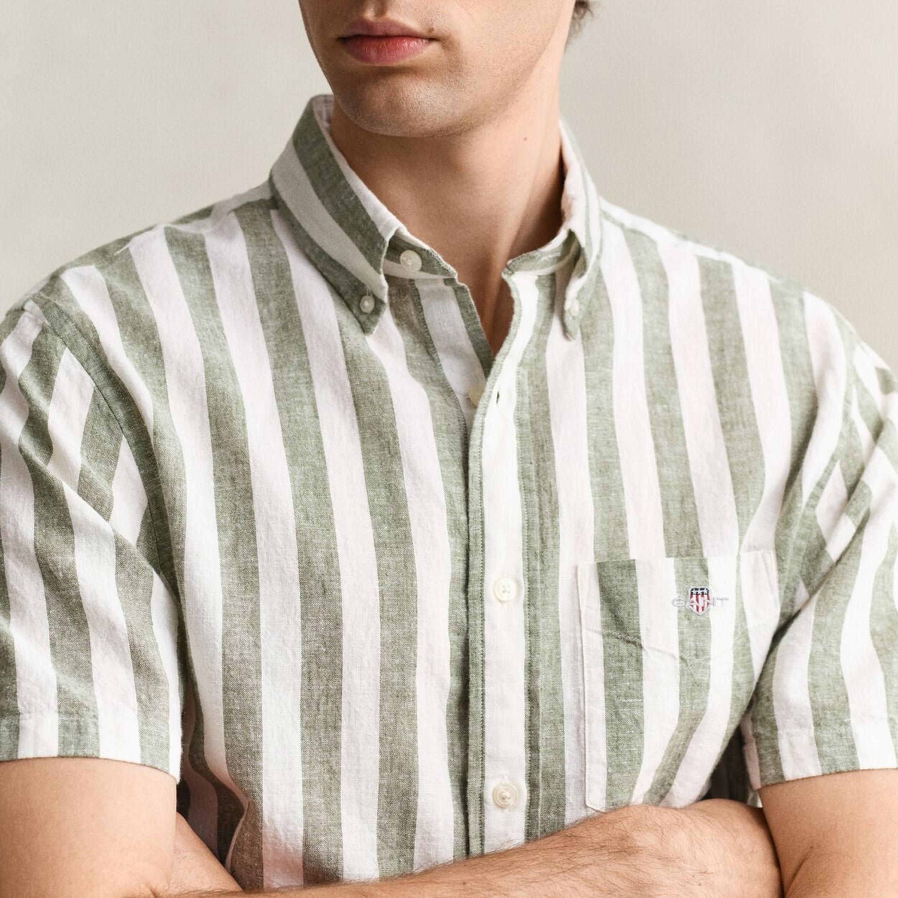 Gant Striped Regular Fit Short Sleeves Linen Button-Down Collar Men's Shirt-men-clothing-shirts-image-8