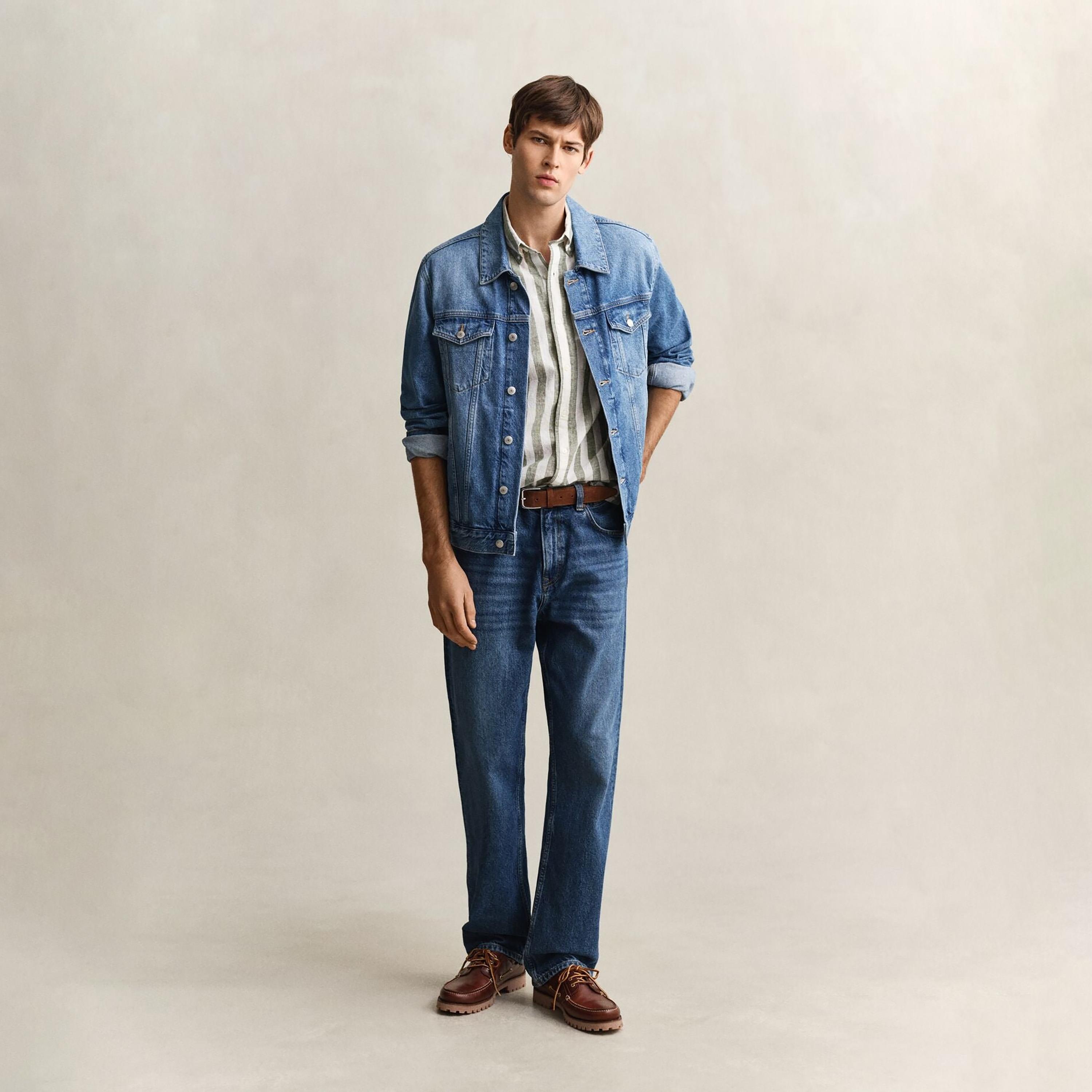 Gant Striped Regular Fit Short Sleeves Linen Button-Down Collar Men's Shirt-men-clothing-shirts-image-9