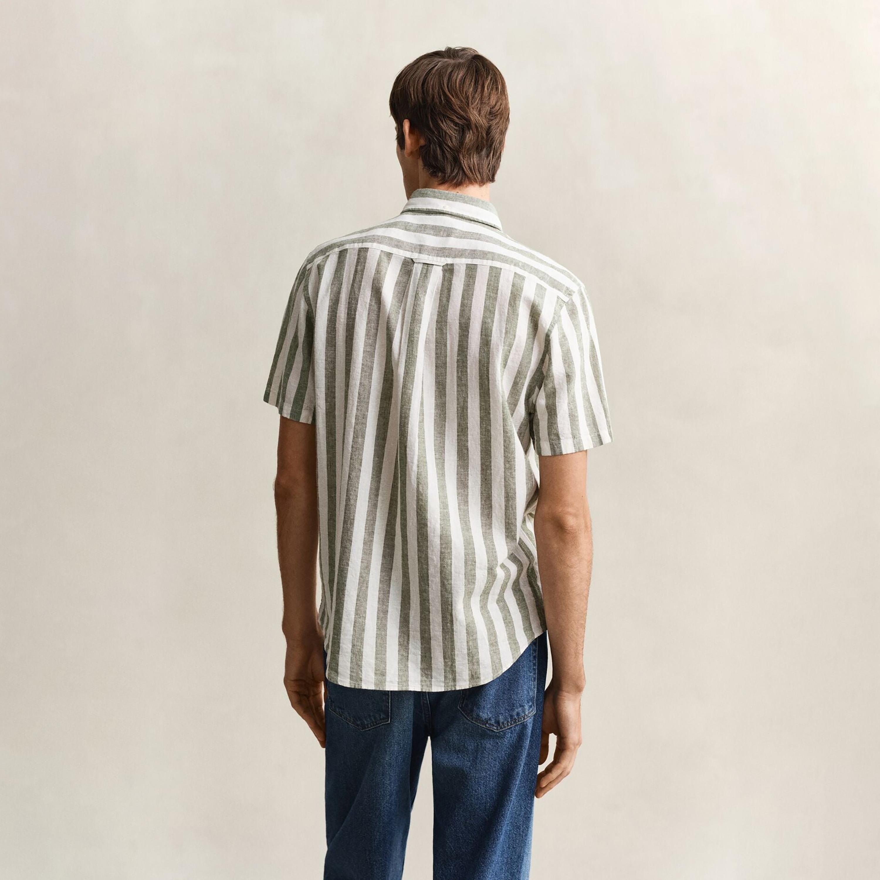 Gant Striped Regular Fit Short Sleeves Linen Button-Down Collar Men's Shirt-men-clothing-shirts-image-10