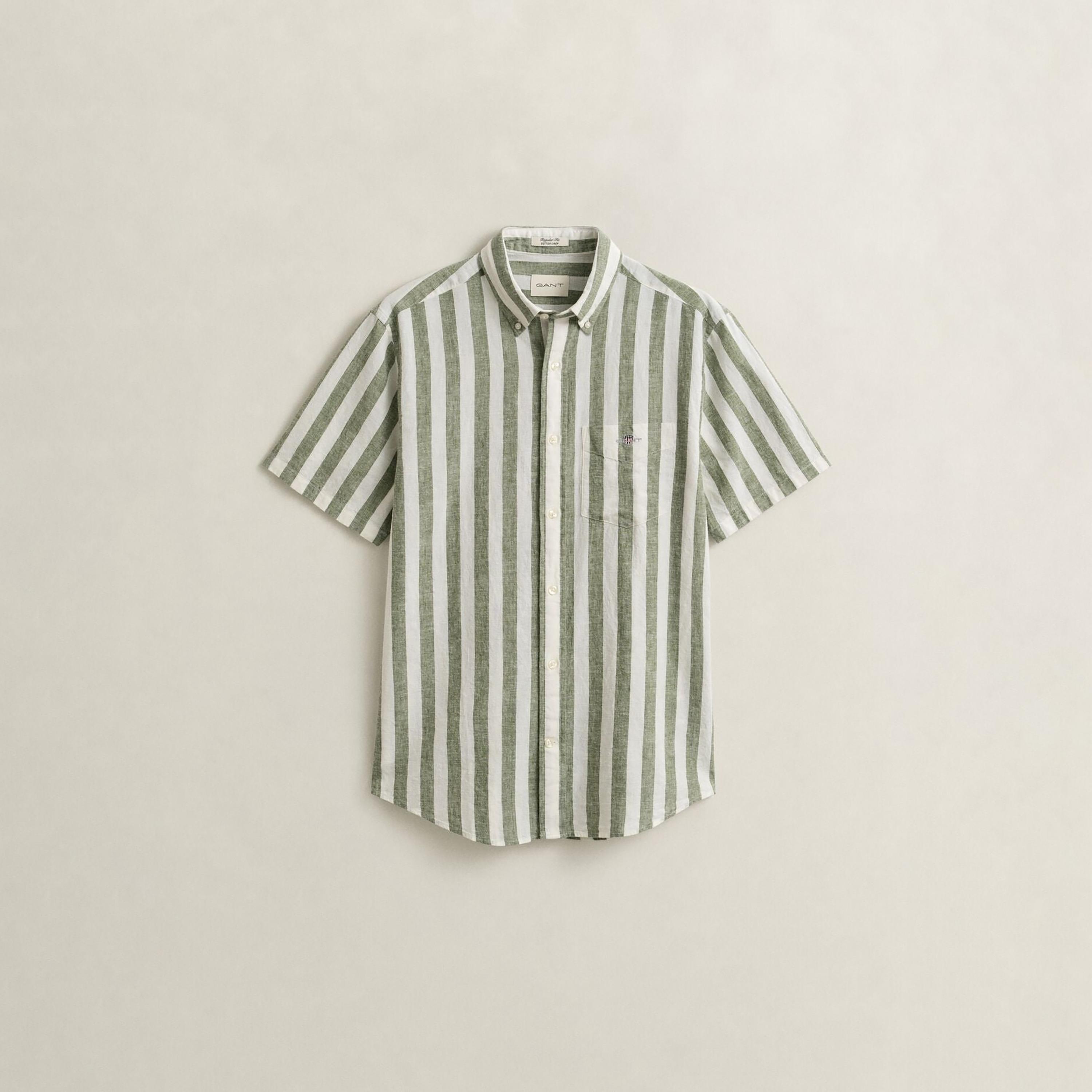 Gant Striped Regular Fit Short Sleeves Linen Button-Down Collar Men's Shirt-men-clothing-shirts-image-12