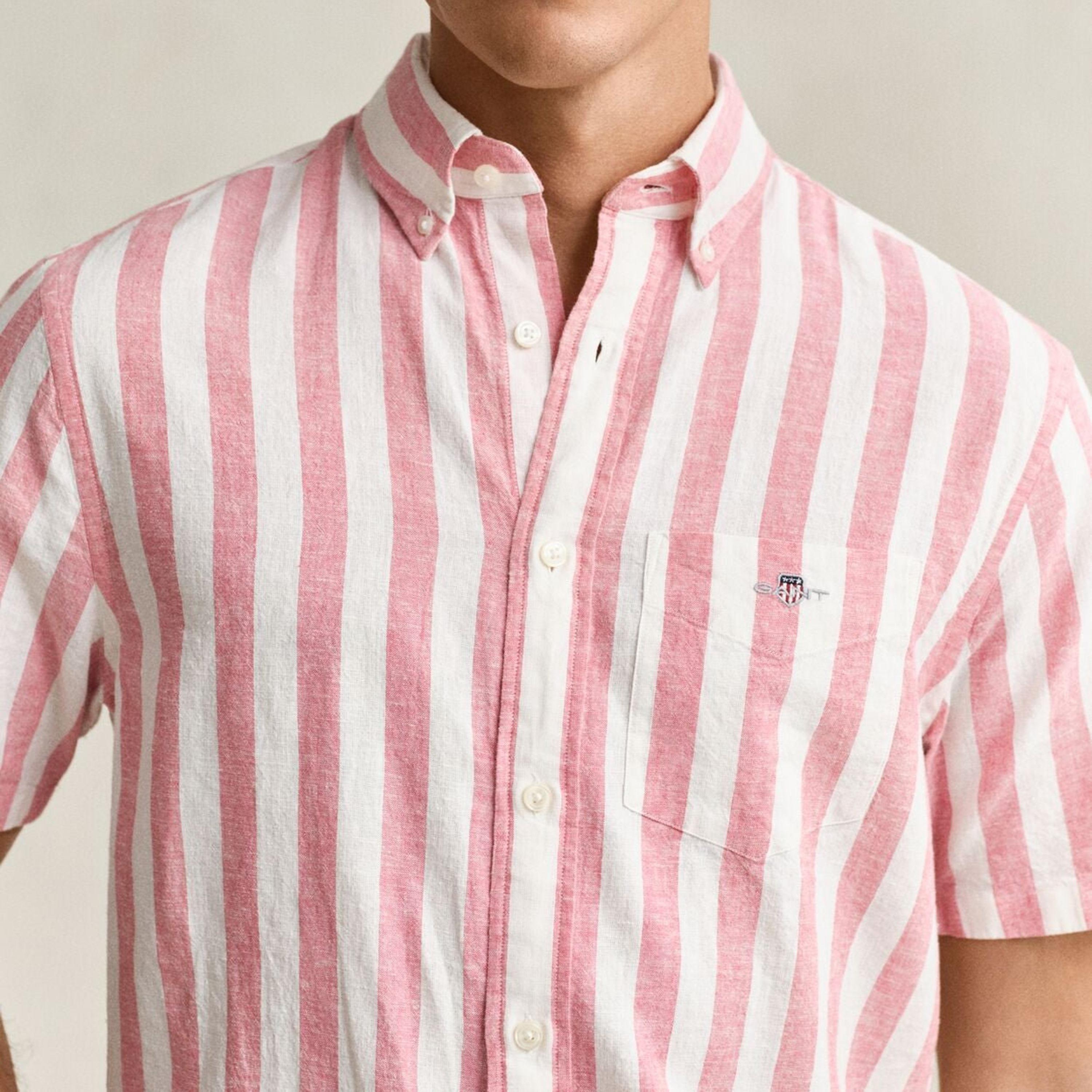 Gant Striped Regular Fit Short Sleeves Linen Button-Down Collar Men's Shirt-men-clothing-shirts-image-20