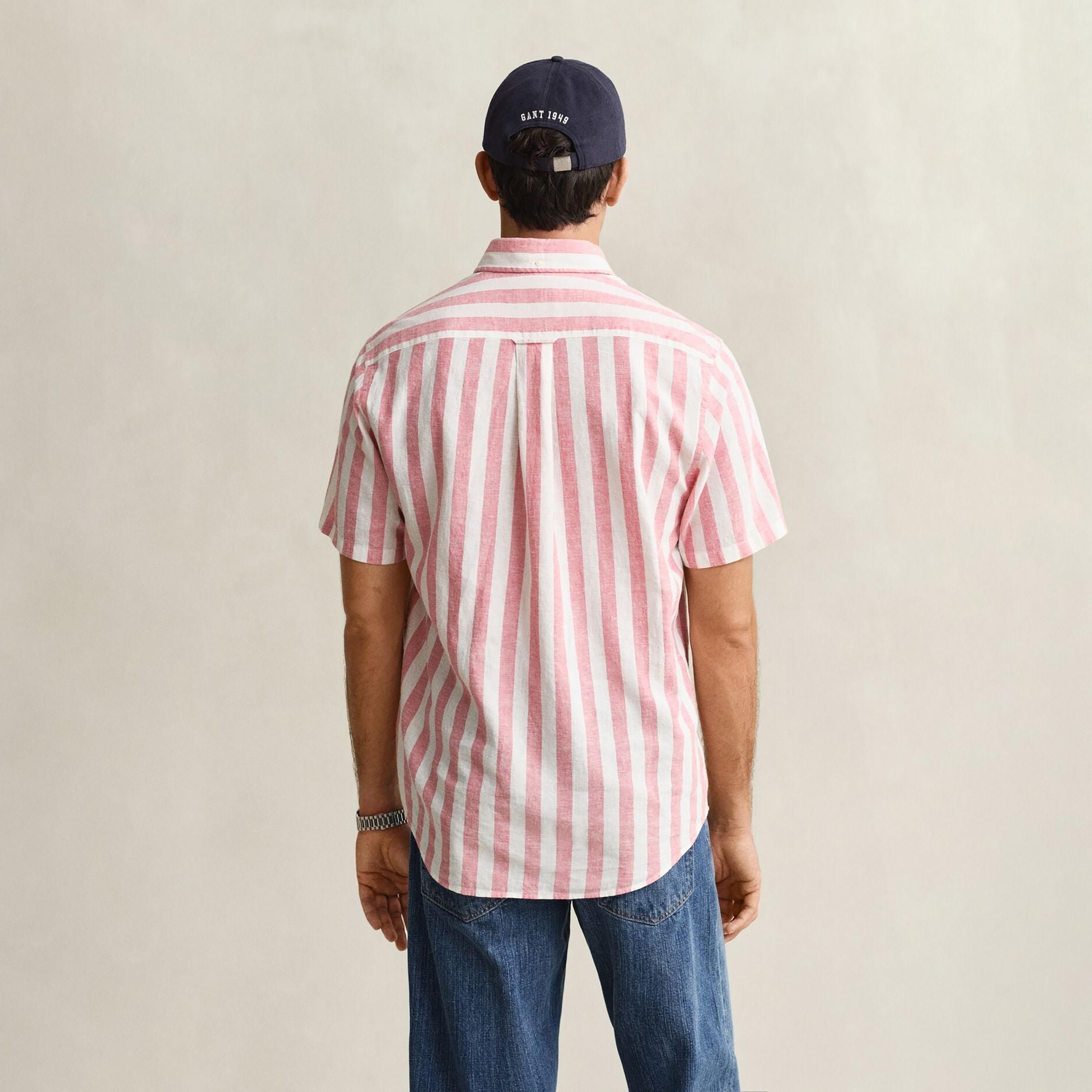 Gant Striped Regular Fit Short Sleeves Linen Button-Down Collar Men's Shirt-men-clothing-shirts-image-22