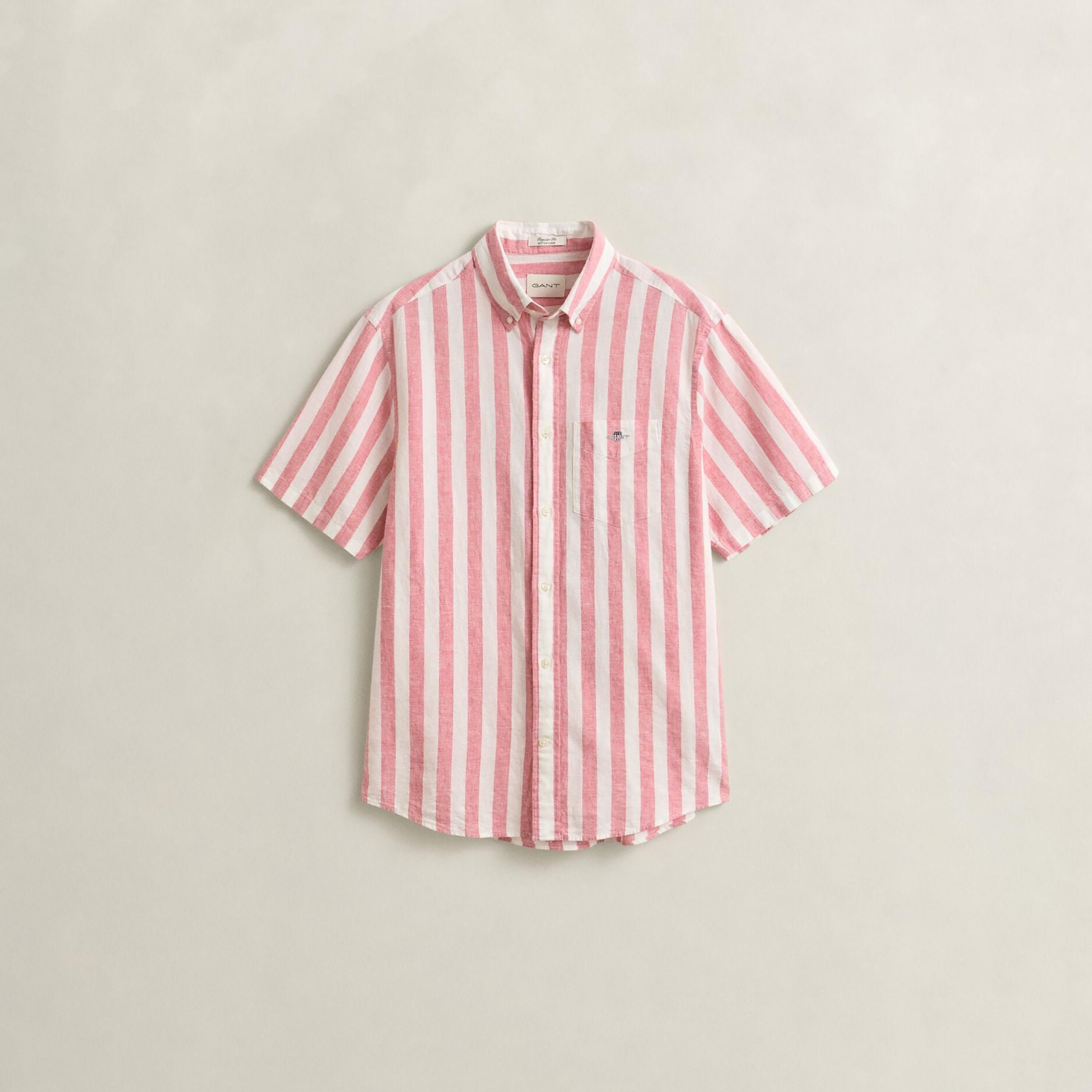 Gant Striped Regular Fit Short Sleeves Linen Button-Down Collar Men's Shirt-men-clothing-shirts-image-24