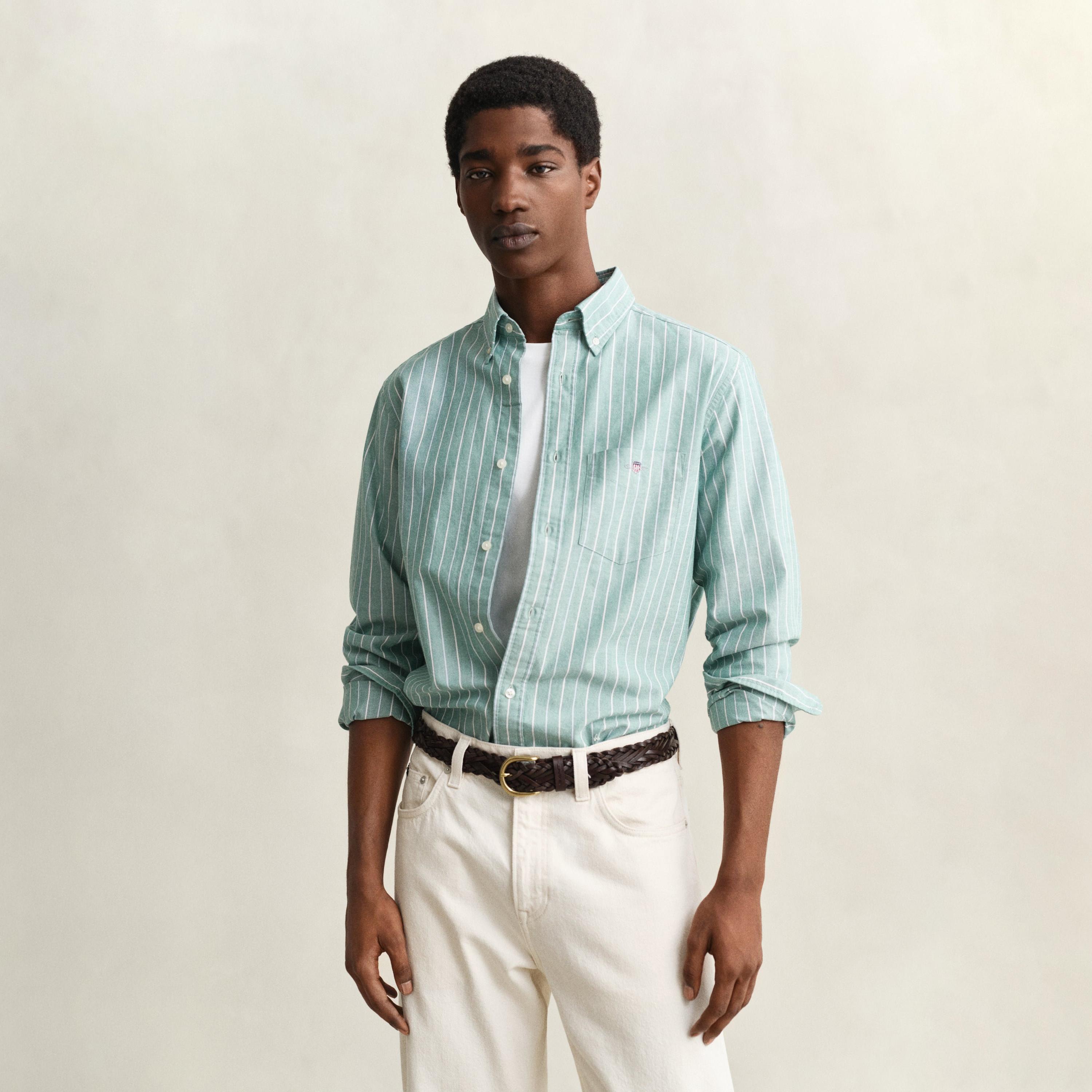 قميص رجالي مخطط بقصّة عادية وأزرار وأكمام طويلة من جانت-men-clothing-shirts-image-7