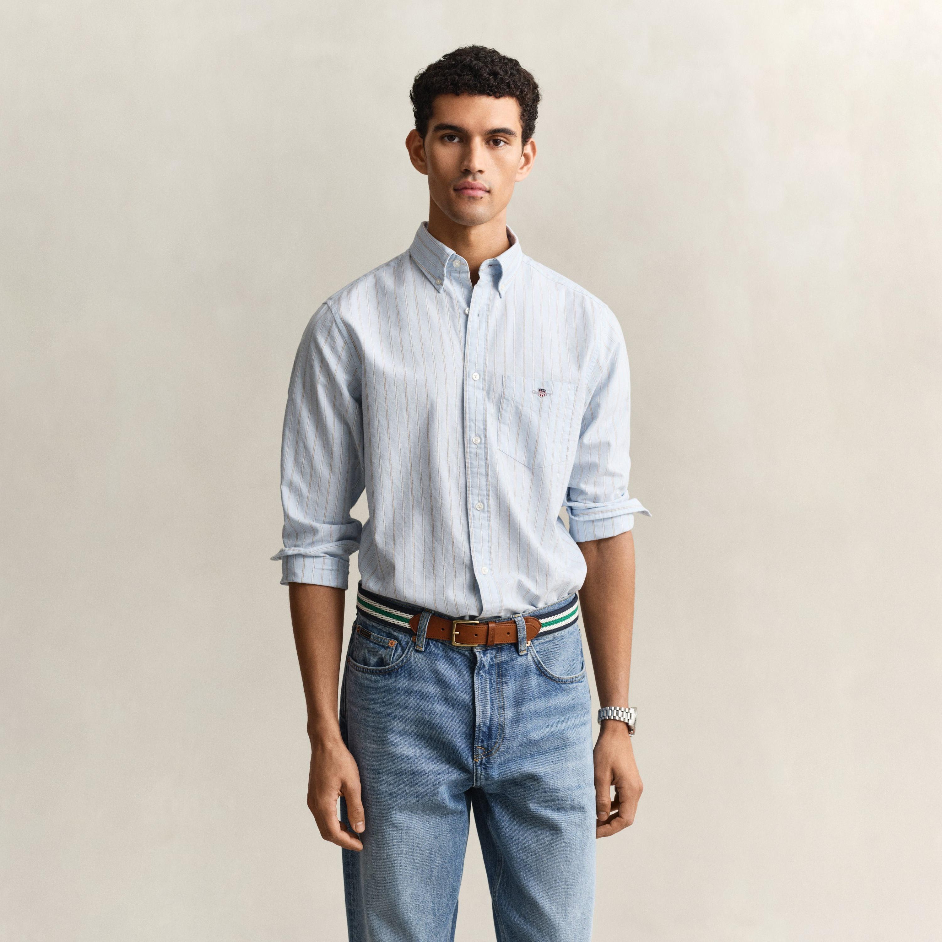 قميص رجالي مخطط بقصّة عادية وأزرار وأكمام طويلة من جانت-men-clothing-shirts-image-13