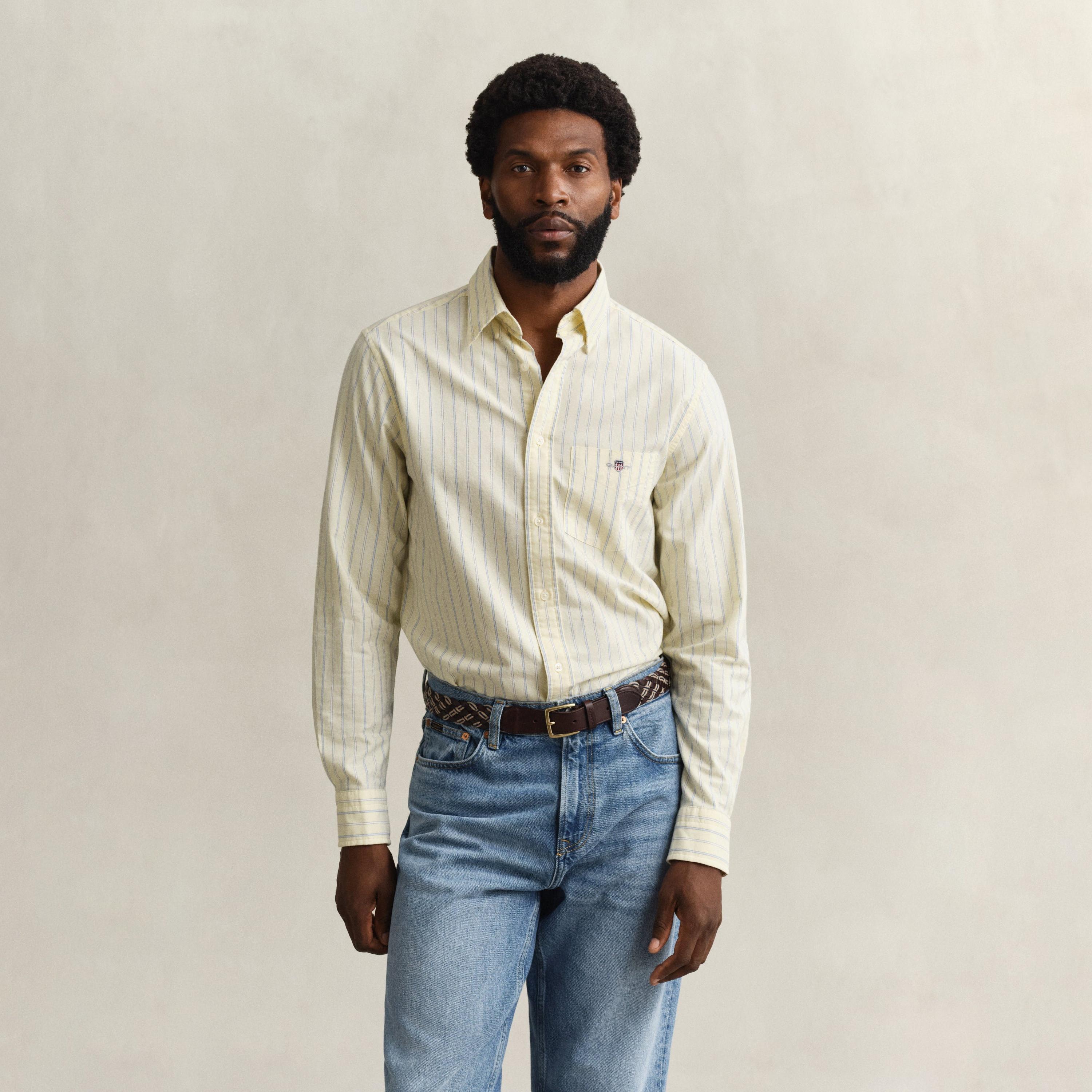 قميص رجالي مخطط بقصّة عادية وأزرار وأكمام طويلة من جانت-men-clothing-shirts-image-19