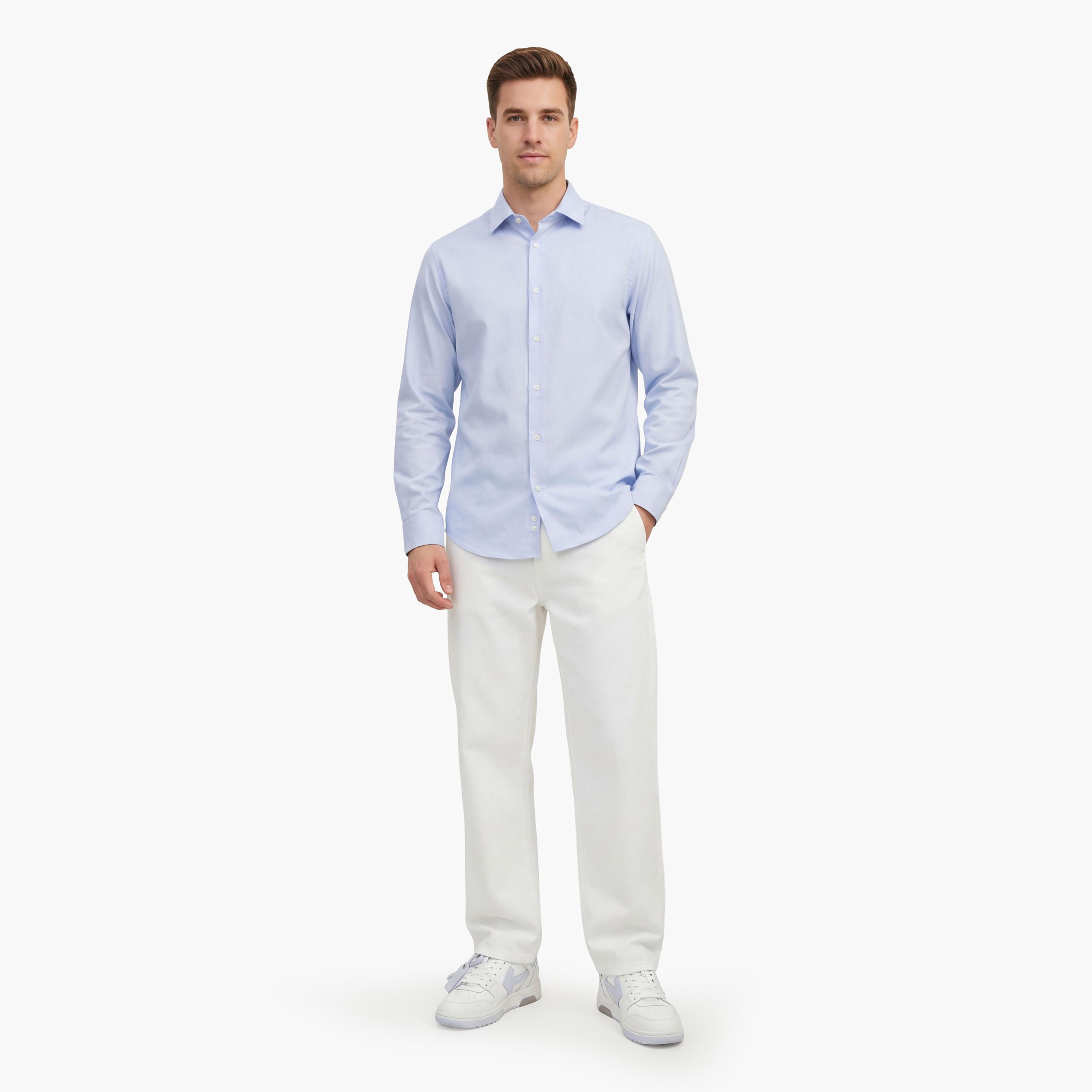 قميص رجالي بأكمام طويلة وقصة "سليم فيت" سادة وياقة "سبريد" من جانت-men-clothing-shirts-image-7