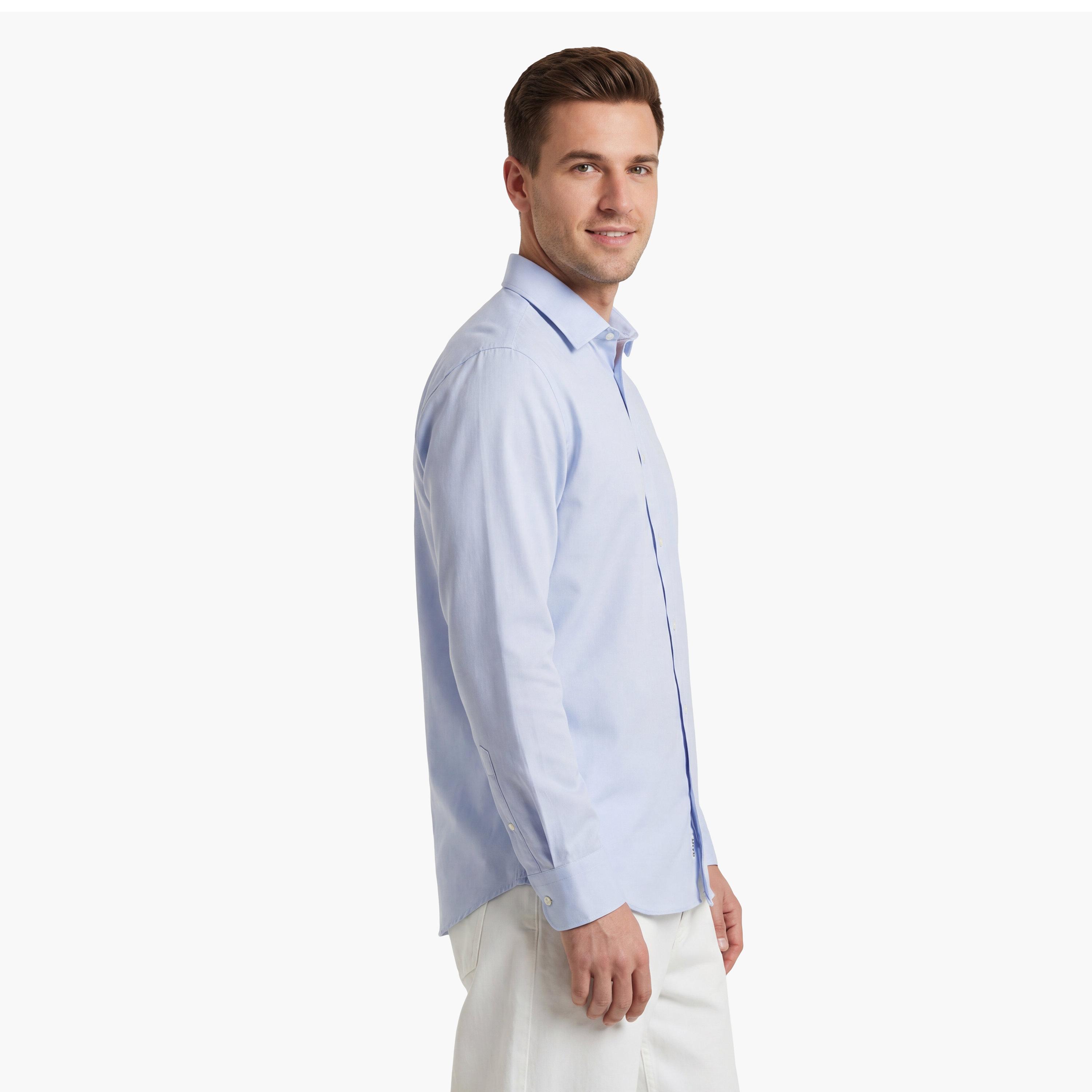 قميص رجالي بأكمام طويلة وقصة "سليم فيت" سادة وياقة "سبريد" من جانت-men-clothing-shirts-image-8