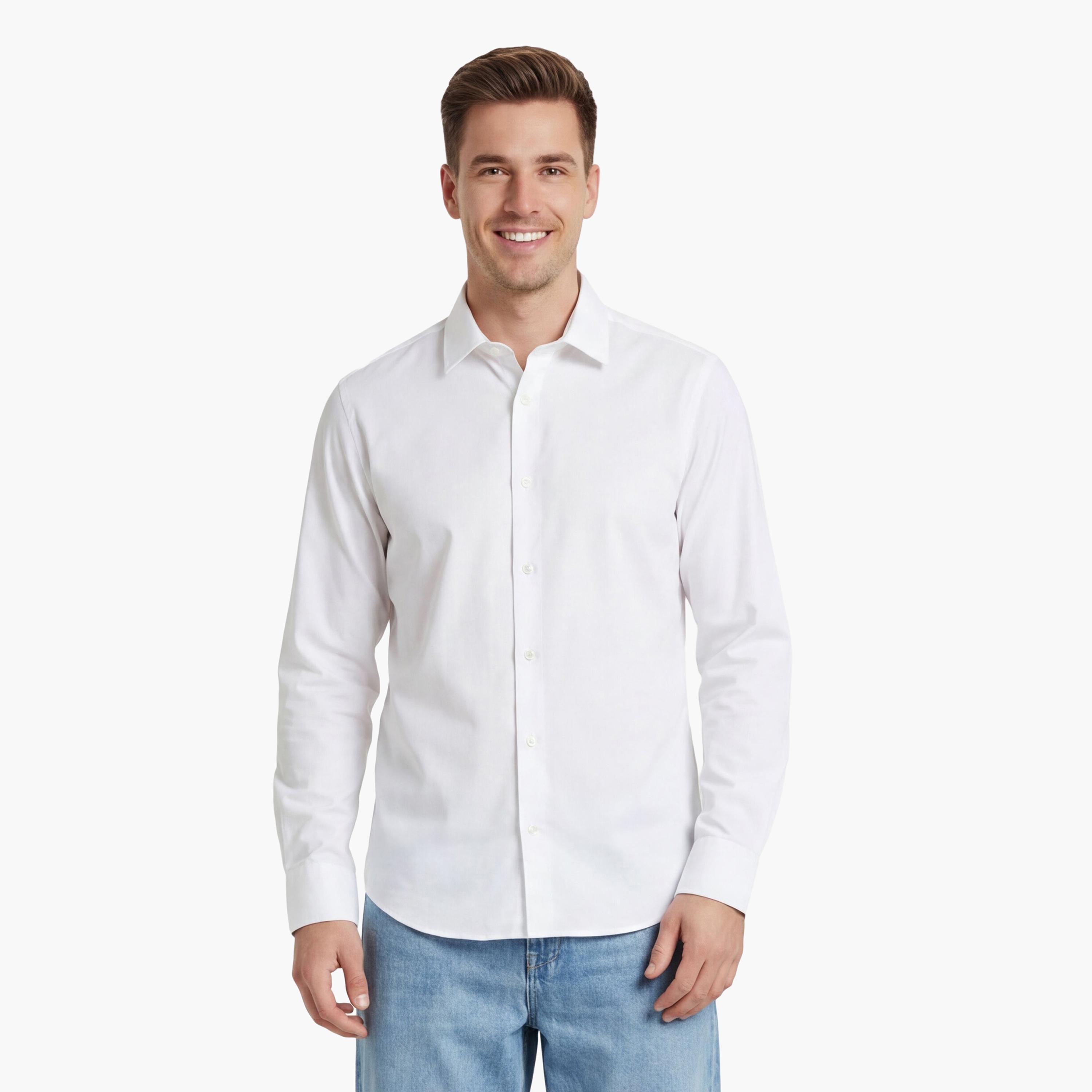 قميص رجالي بأكمام طويلة وقصة "سليم فيت" سادة وياقة "سبريد" من جانت-men-clothing-shirts-image-1