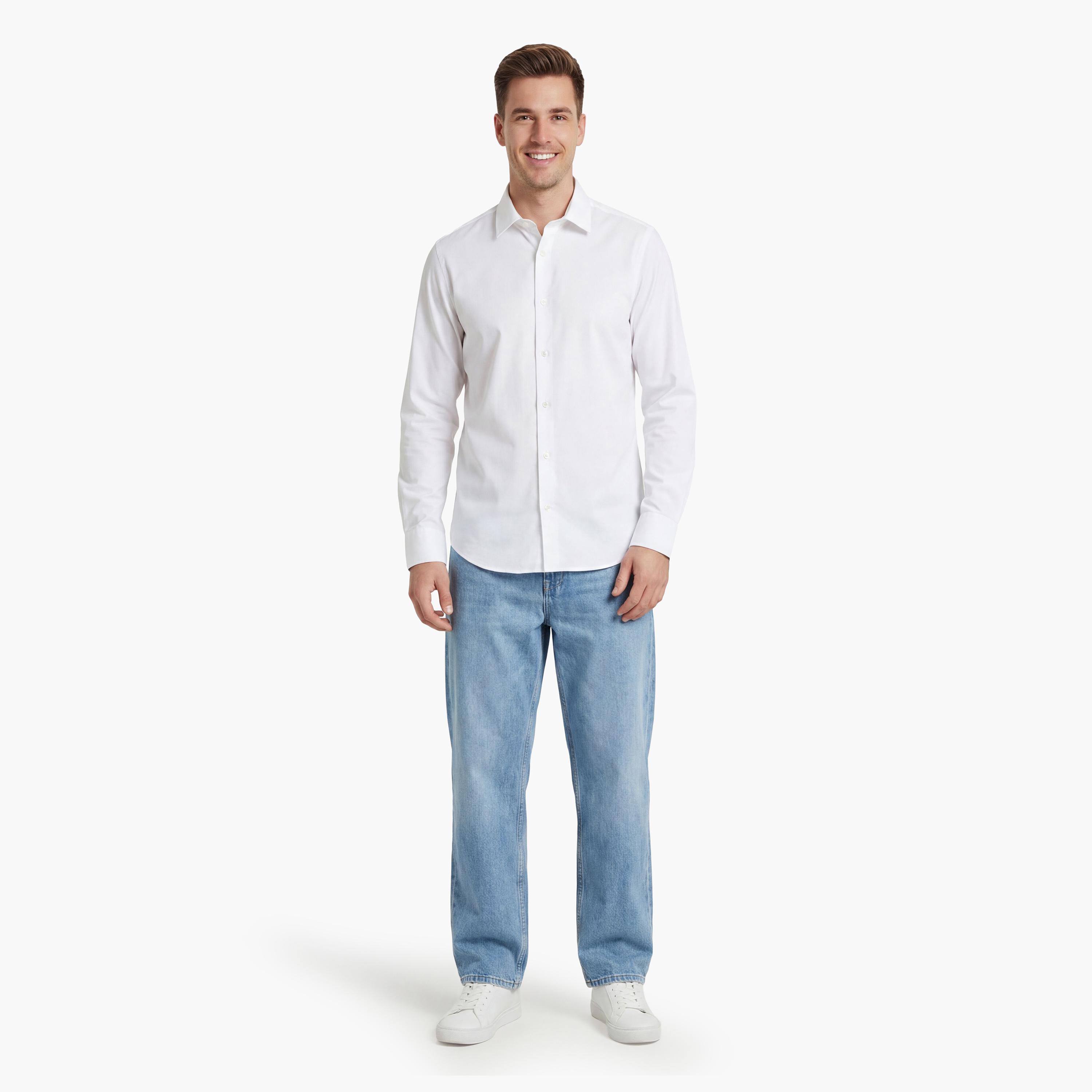 قميص رجالي بأكمام طويلة وقصة "سليم فيت" سادة وياقة "سبريد" من جانت-men-clothing-shirts-image-2