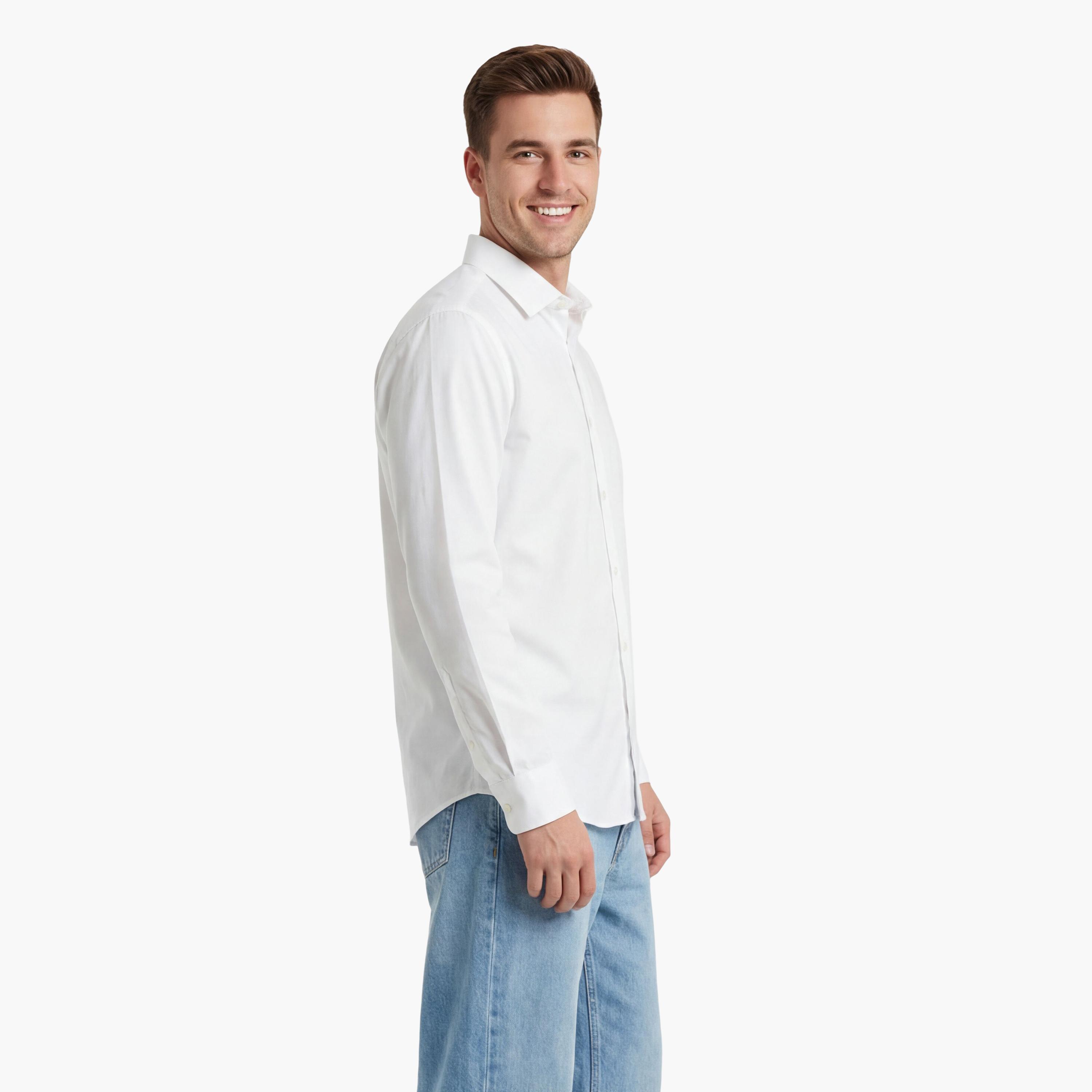 قميص رجالي بأكمام طويلة وقصة "سليم فيت" سادة وياقة "سبريد" من جانت-men-clothing-shirts-image-3