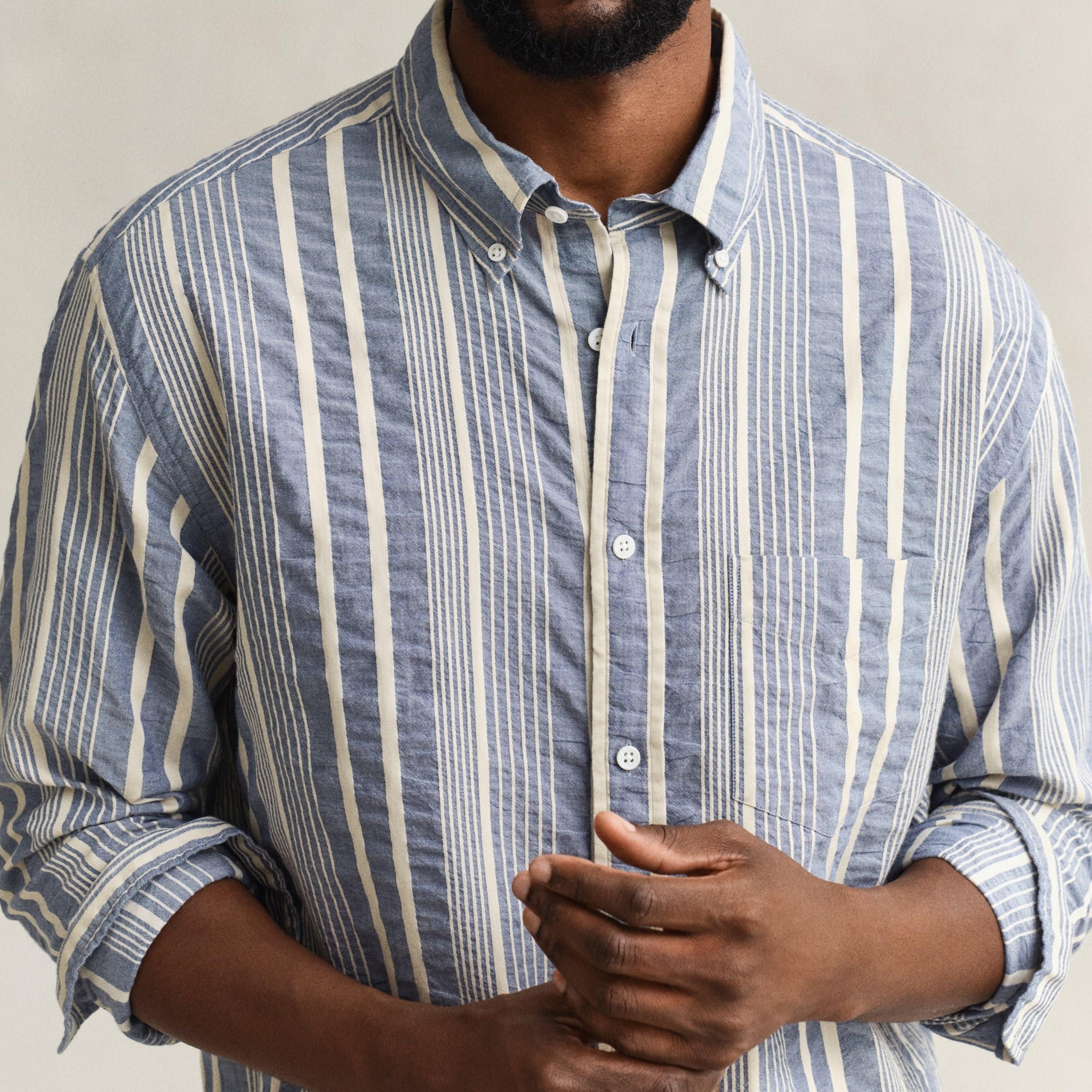 Gant Relaxed Fit Striped Button-Down Collar Long Sleeves Men's Shirt-men-clothing-shirts-image-2