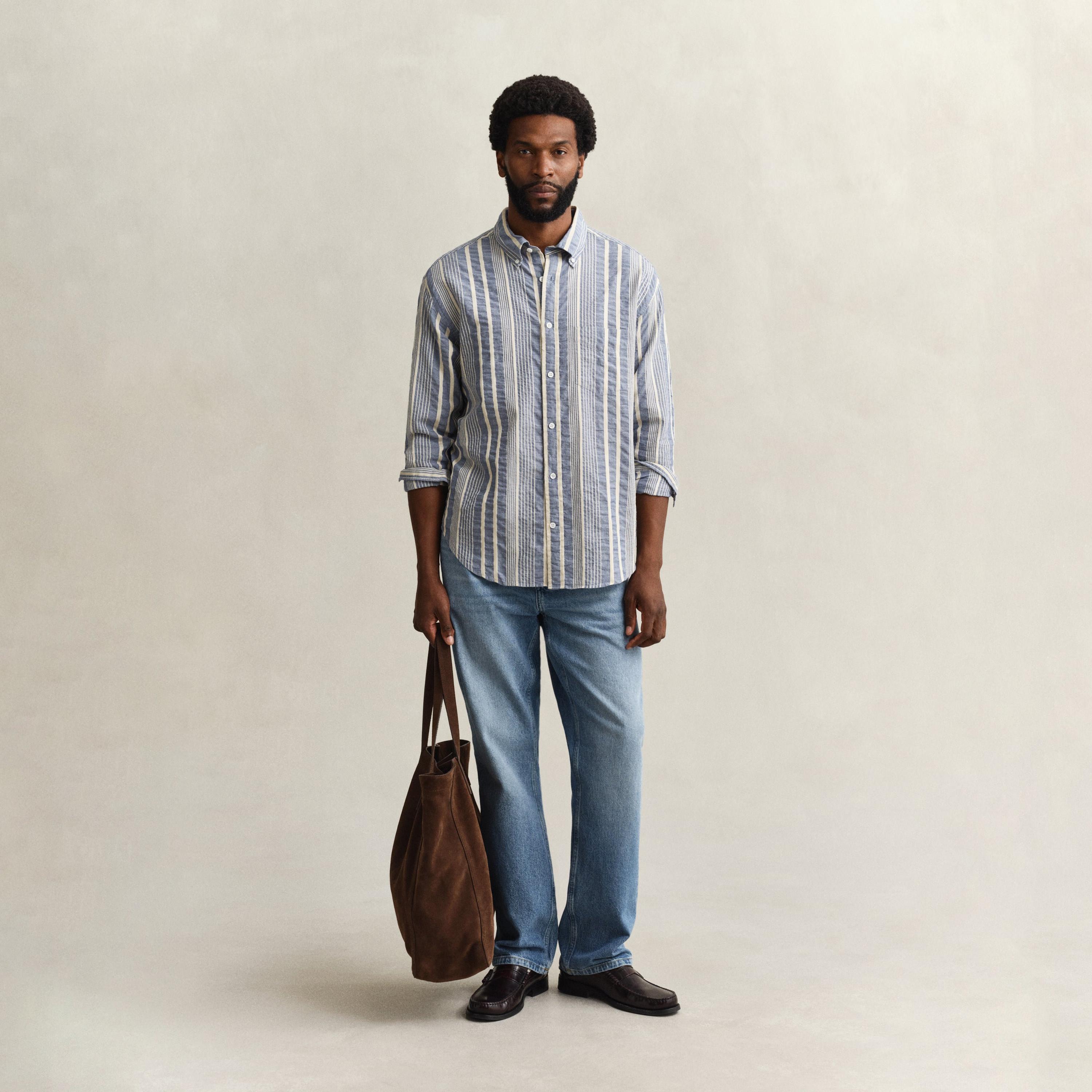 Gant Relaxed Fit Striped Button-Down Collar Long Sleeves Men's Shirt-men-clothing-shirts-image-3