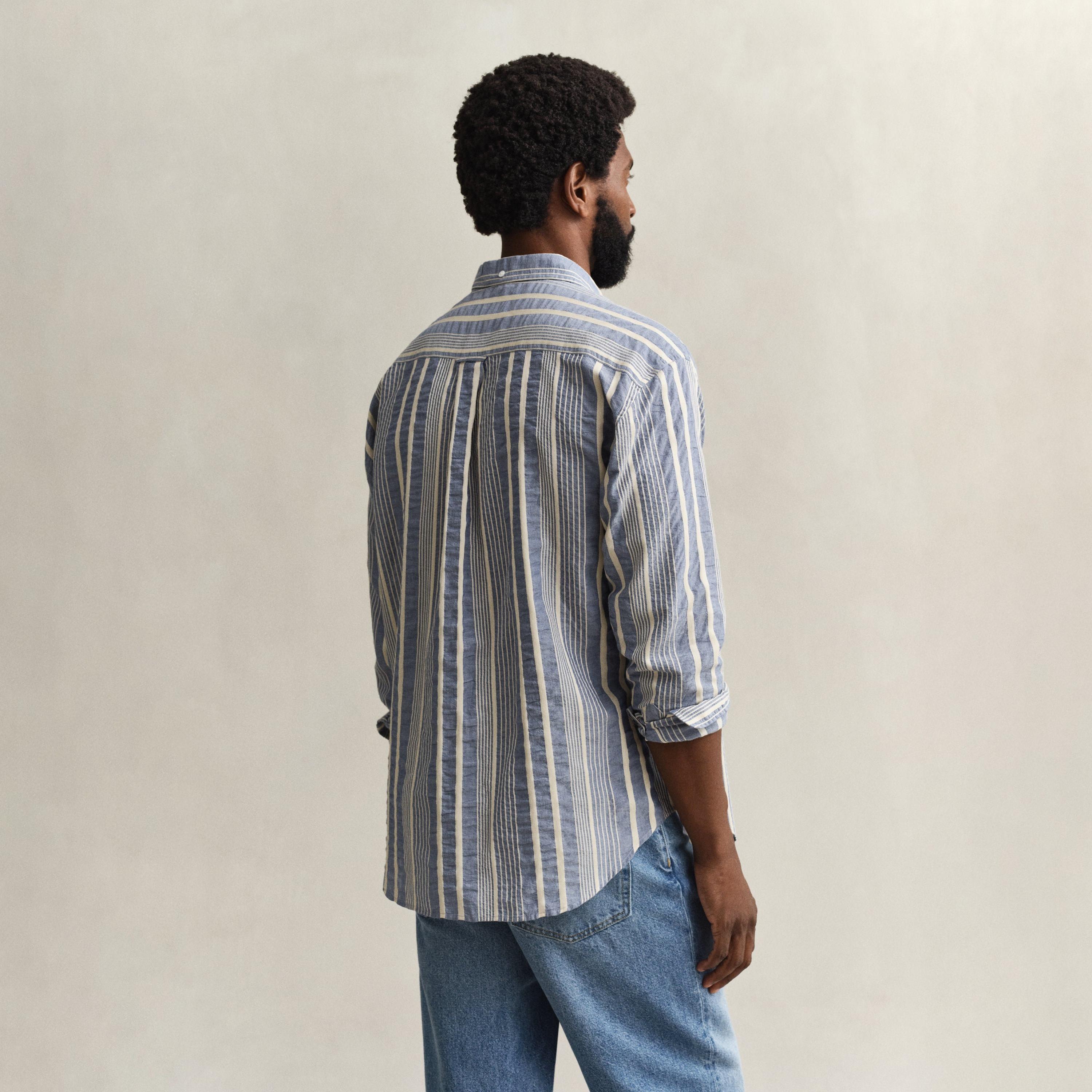 Gant Relaxed Fit Striped Button-Down Collar Long Sleeves Men's Shirt-men-clothing-shirts-image-4