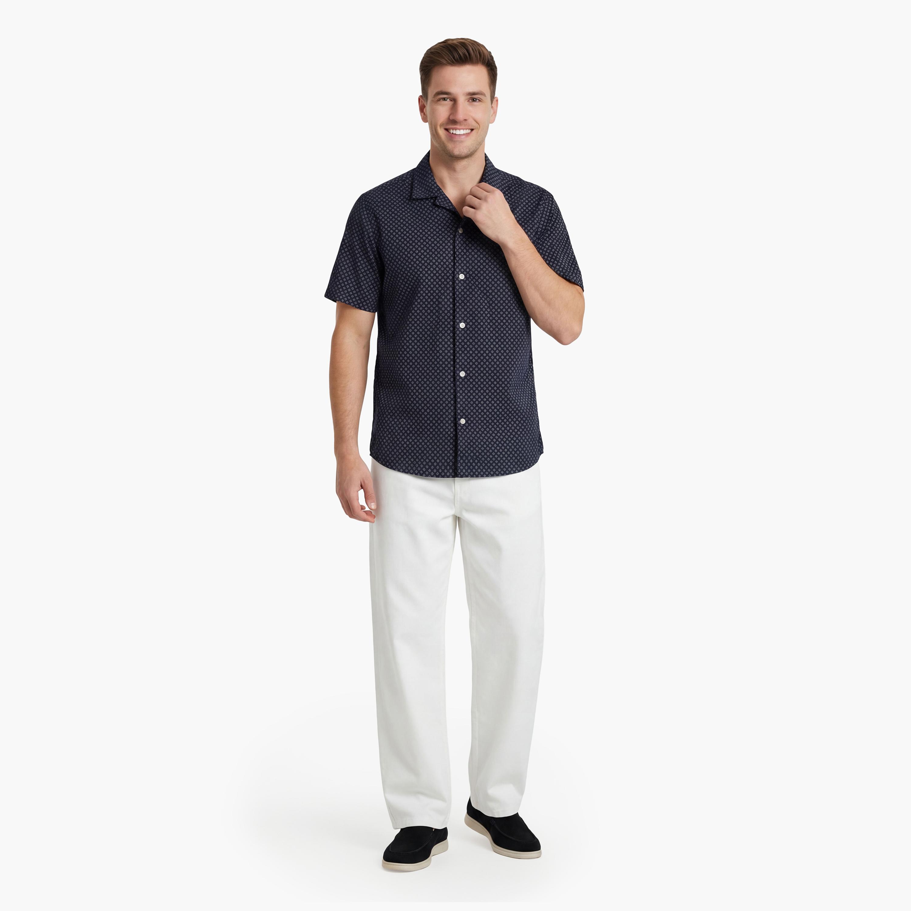Gant Printed Regular Fit Short Sleeves Linen Spread Collar Men's Shirt-men-clothing-shirts-image-2