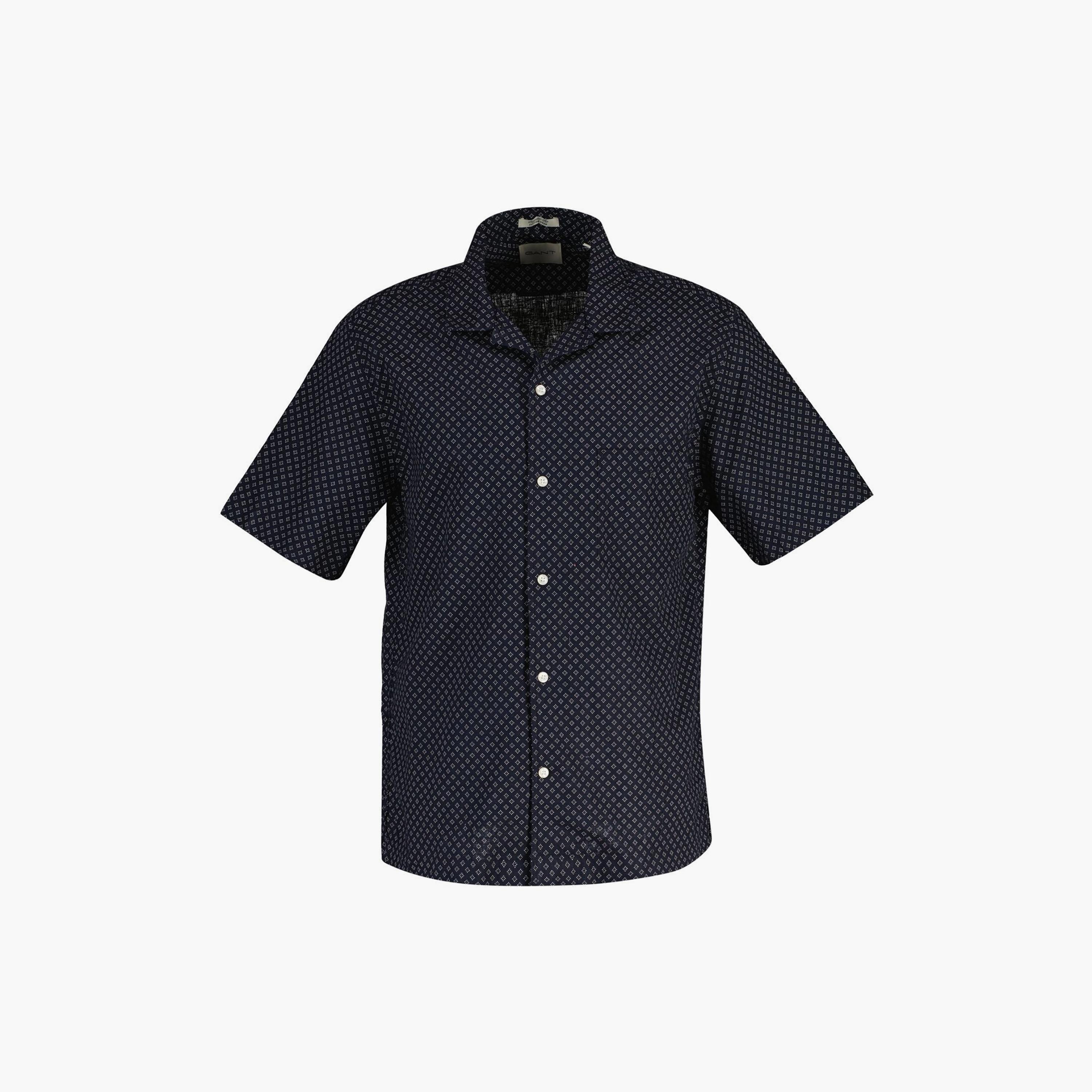 قميص كتان رجالي بأكمام قصيرة وقصة "ريجيولار فيت" بطبعة هندسية وياقة "سبريد" من جانت-men-clothing-shirts-image-5
